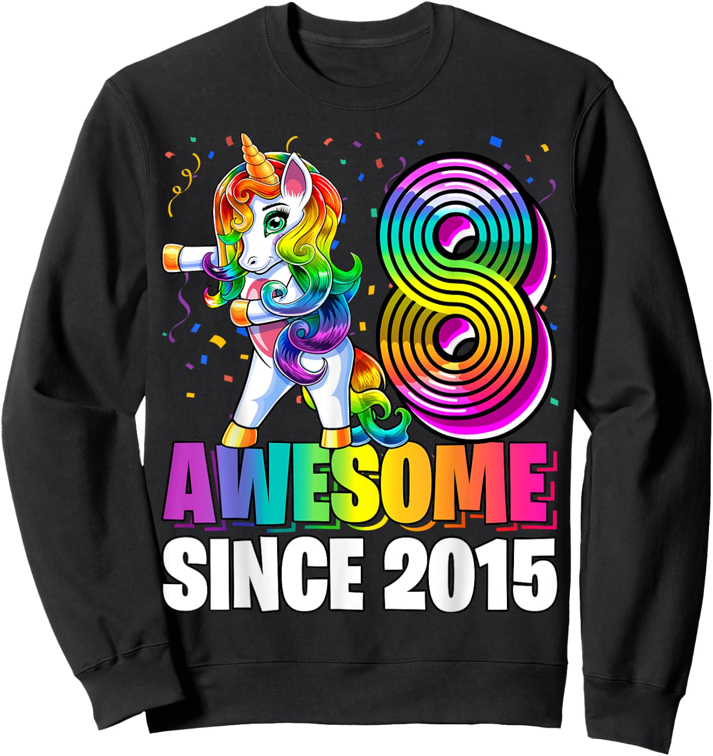 8 Awesome Since 2015 Flossing Unicorn 8th Birthday Girls Sweatshirt - Sweatshirt | Black