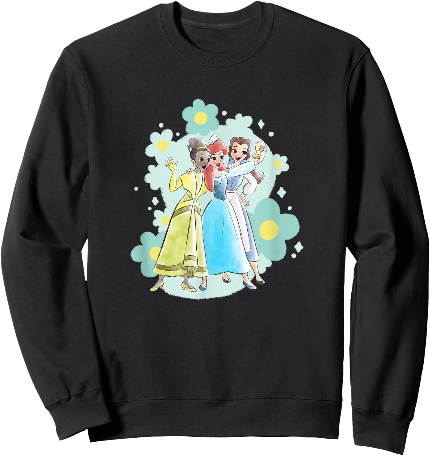 Disney Princess Belle Ariel Tiana Princess Selfie Florals Sweatshirt - Sweatshirt | Black