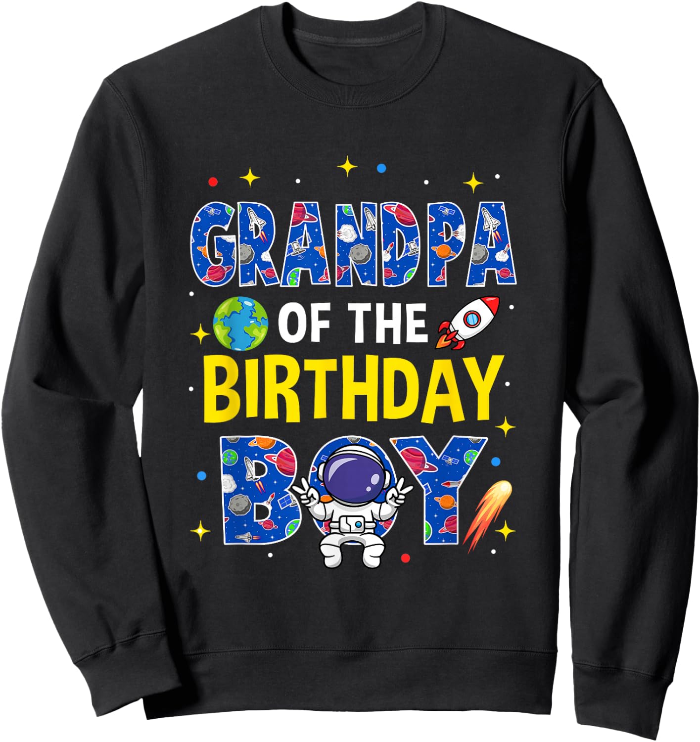 Grandpa of The Birthday Boy Space Astronaut Family Birthday Sweatshirt - Sweatshirt | Black