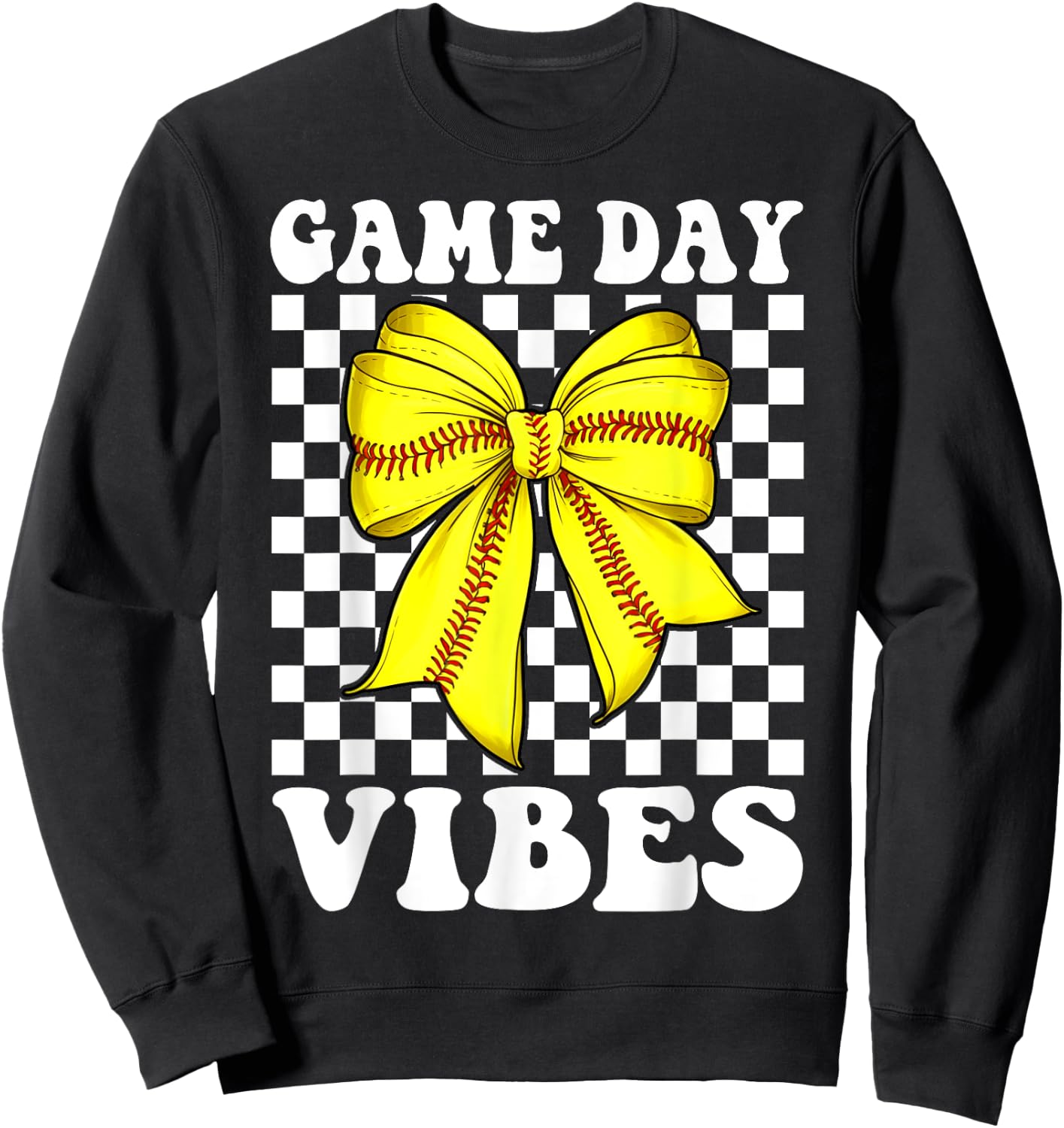Groovy Softball Game Day Vibes Coquette Bow Girls Women Sweatshirt - Sweatshirt | Black