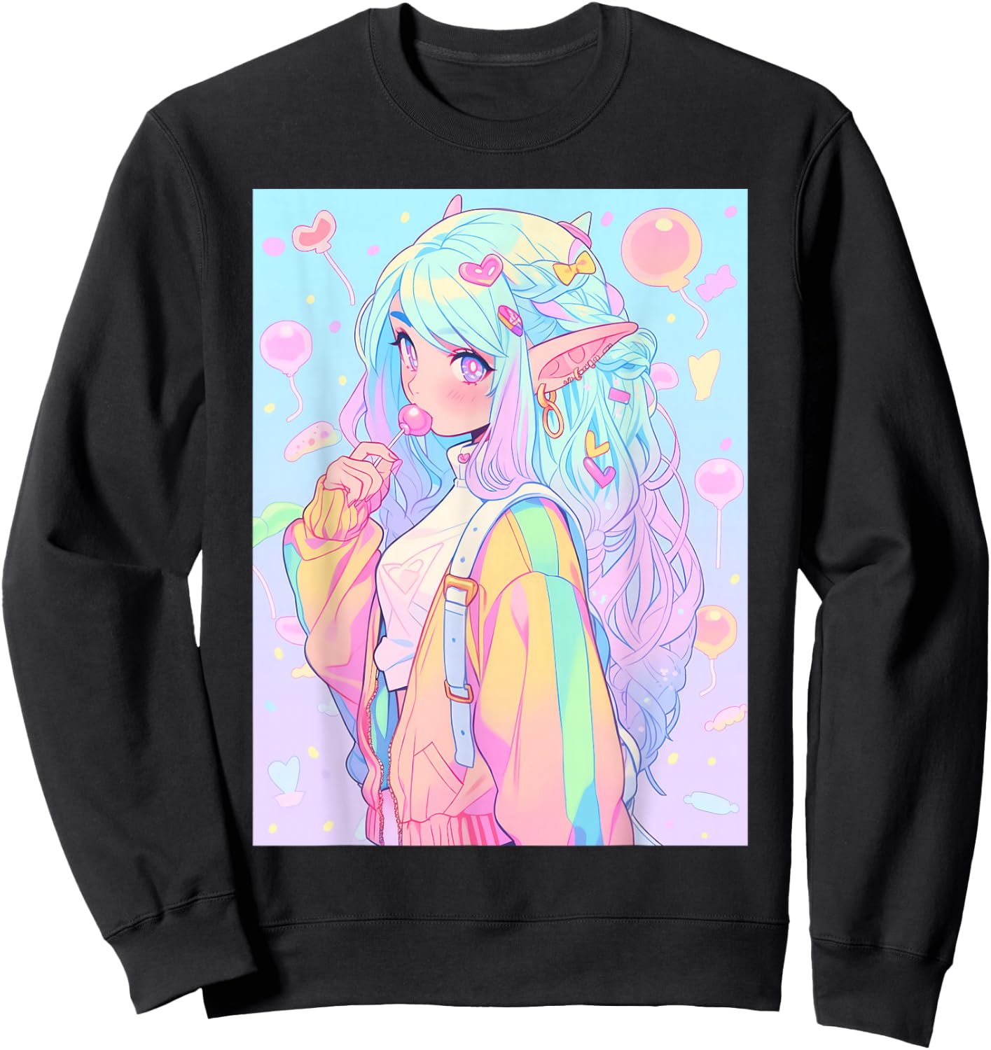 Anime Girl Pastel Kawaii Waifu Elves Girl Sweatshirt - Sweatshirt | Black