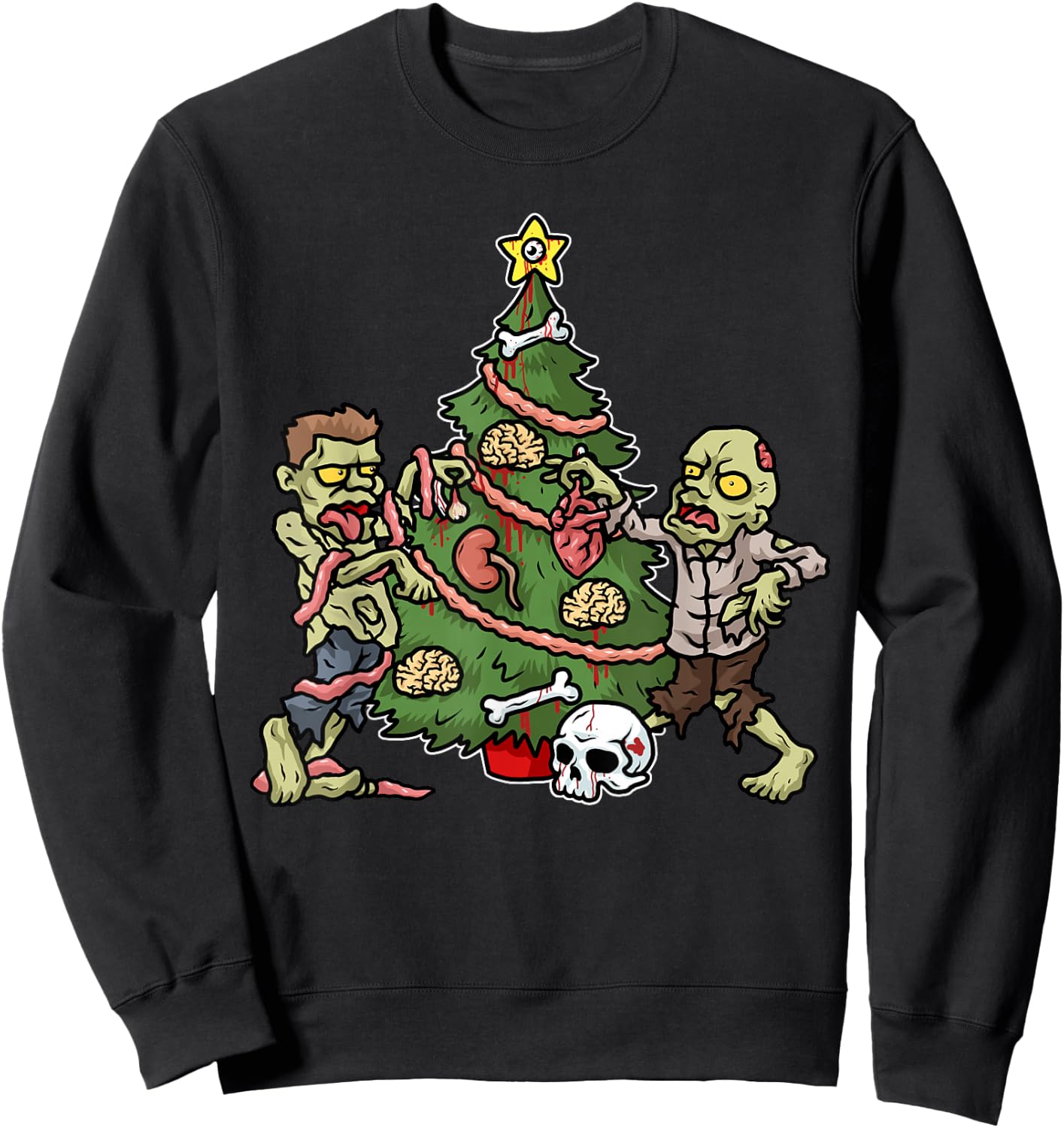 Christmas Zombie Shirt Kids Christmas Tree Gift Men Zombies Sweatshirt - Sweatshirt | Black