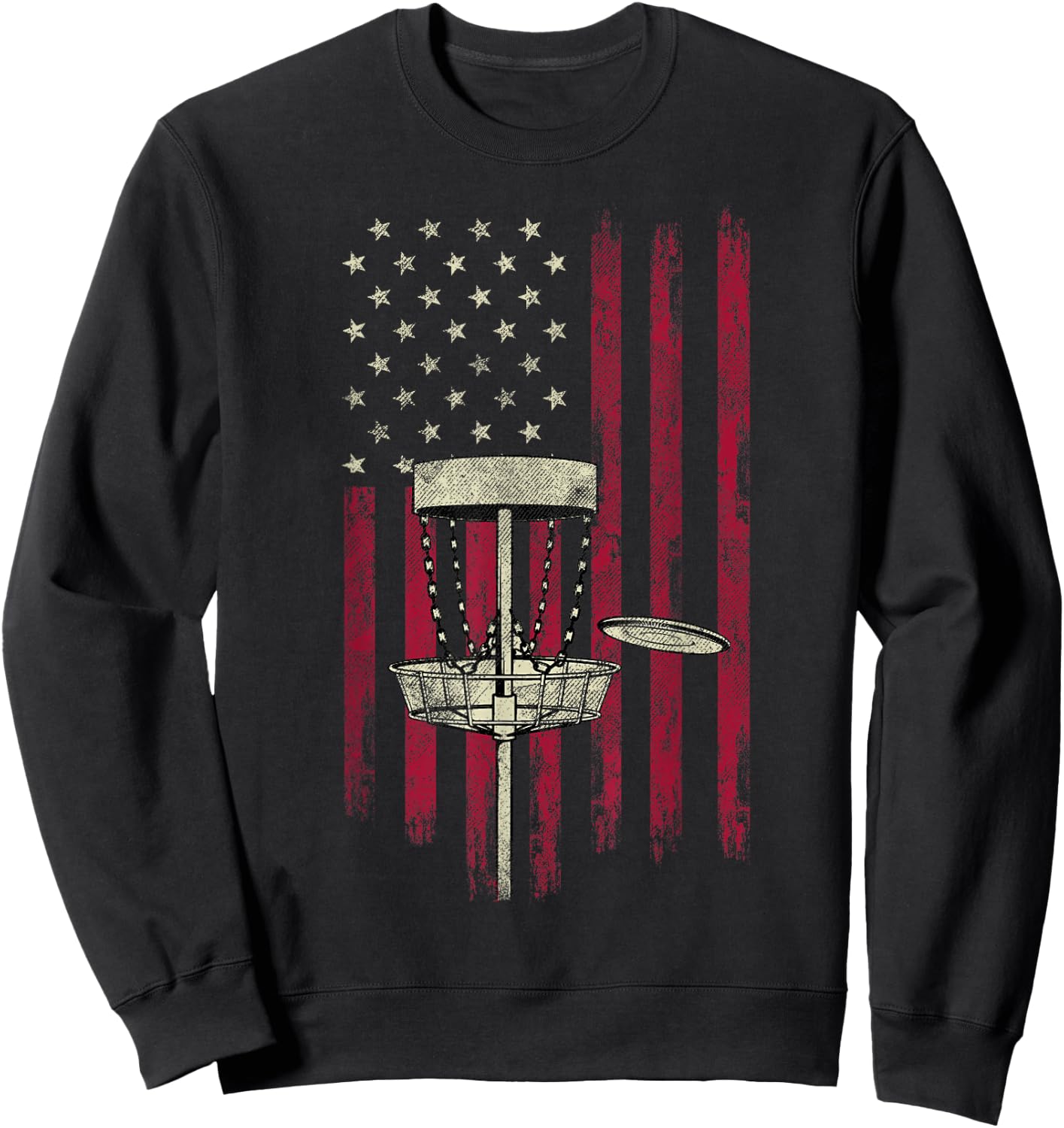 Disc Golf Vintage American Flag 4th Of July Gift Sweatshirt - Sweatshirt | Black