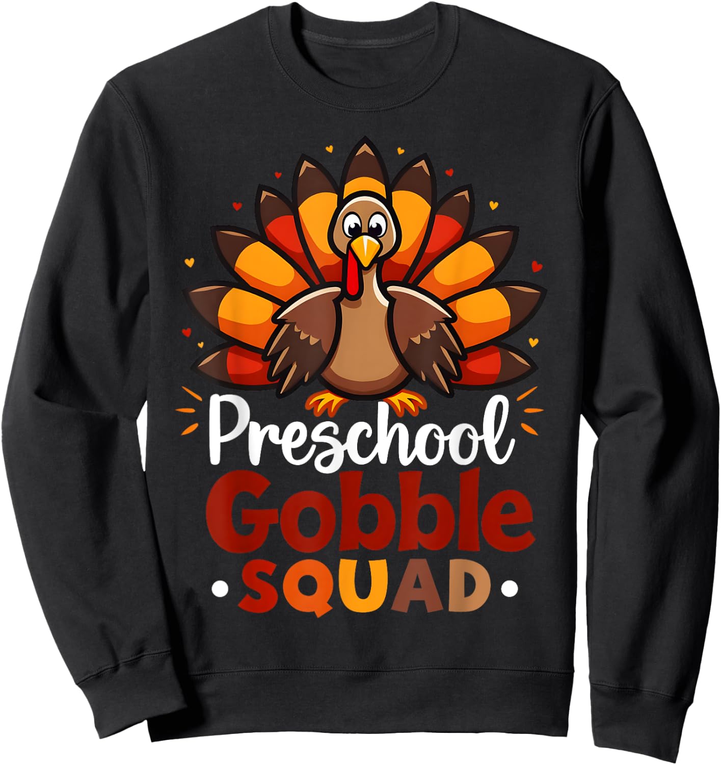 Preschool Gobble Squad Cute Turkey Thanksgiving Teacher Sweatshirt - Sweatshirt | Black