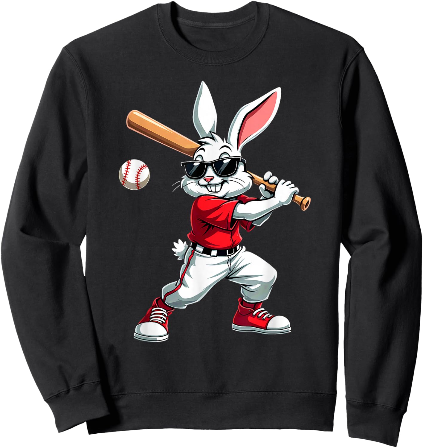 Easter Bunny Playing Baseball Batter Sweatshirt - Sweatshirt | Black