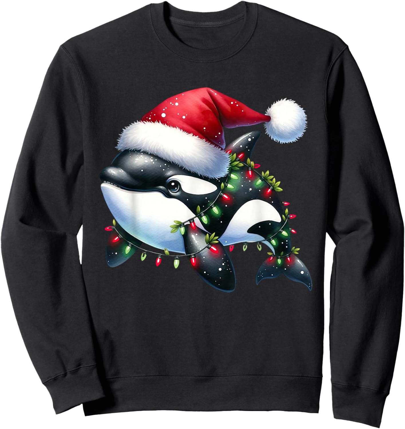 Santa Orca Killer Whale for Boys Girls Christmas Tree Lights Sweatshirt - Sweatshirt | Black
