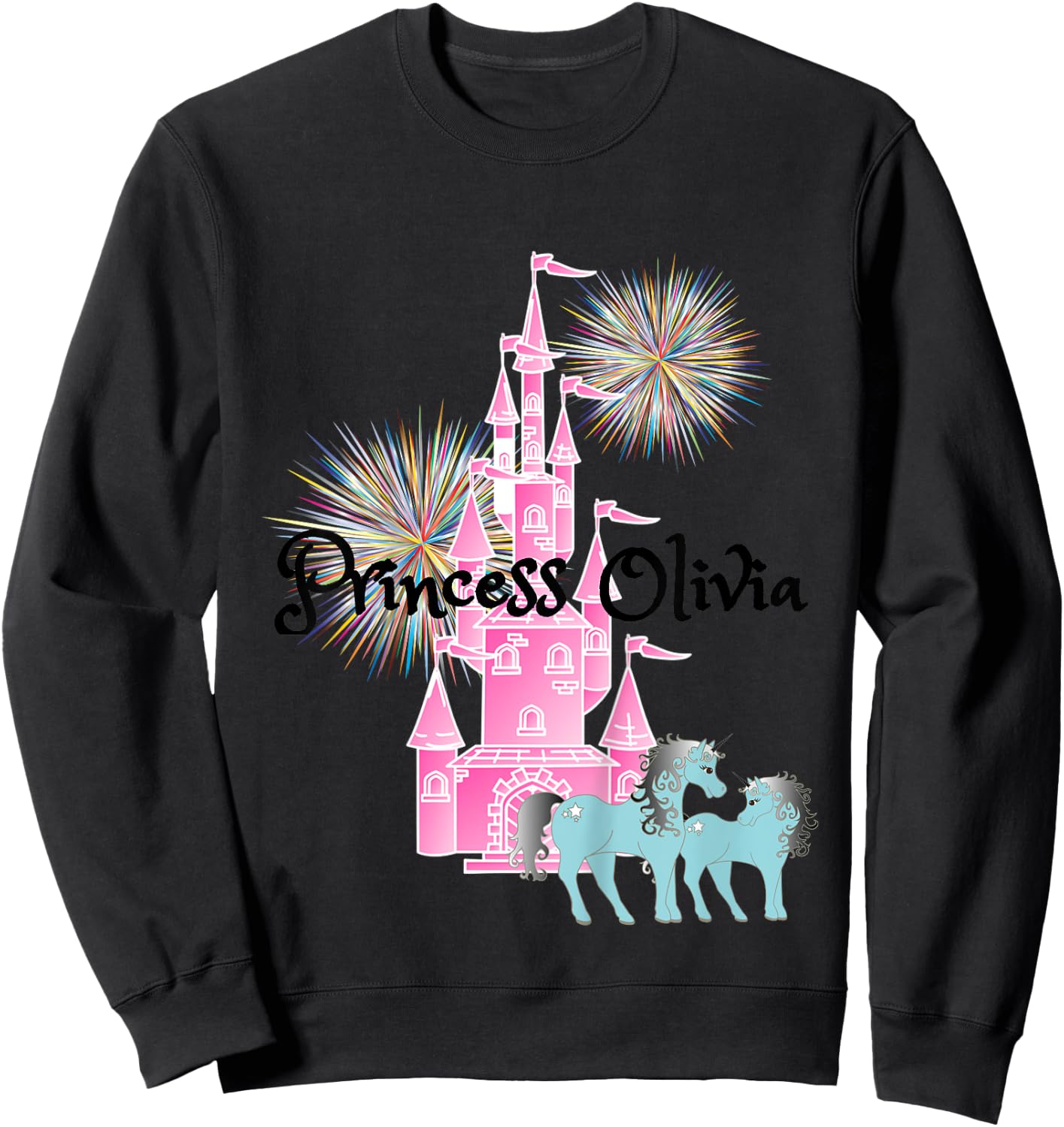 Kids Princess Olivia Name Girls Personalized Custom Sweatshirt - Sweatshirt | Black