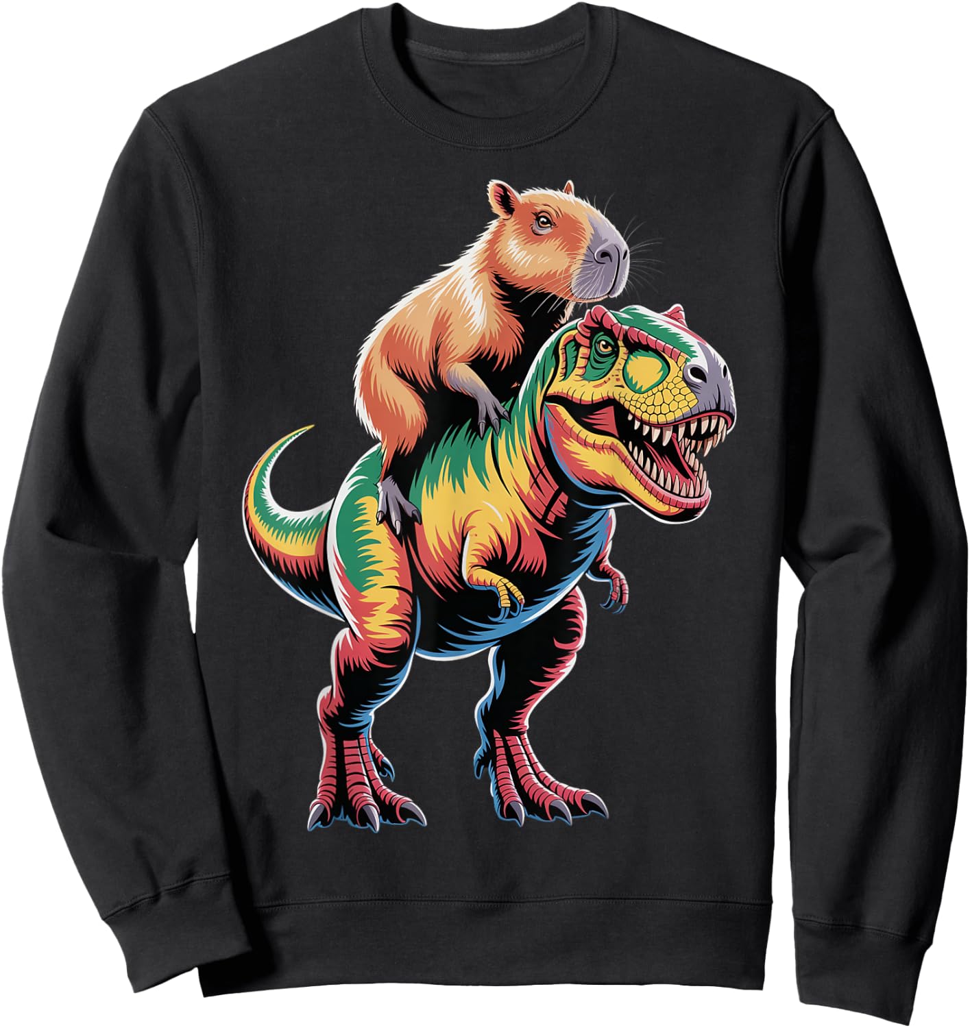 Dino Adventure With Capybara Sweatshirt - Sweatshirt | Black