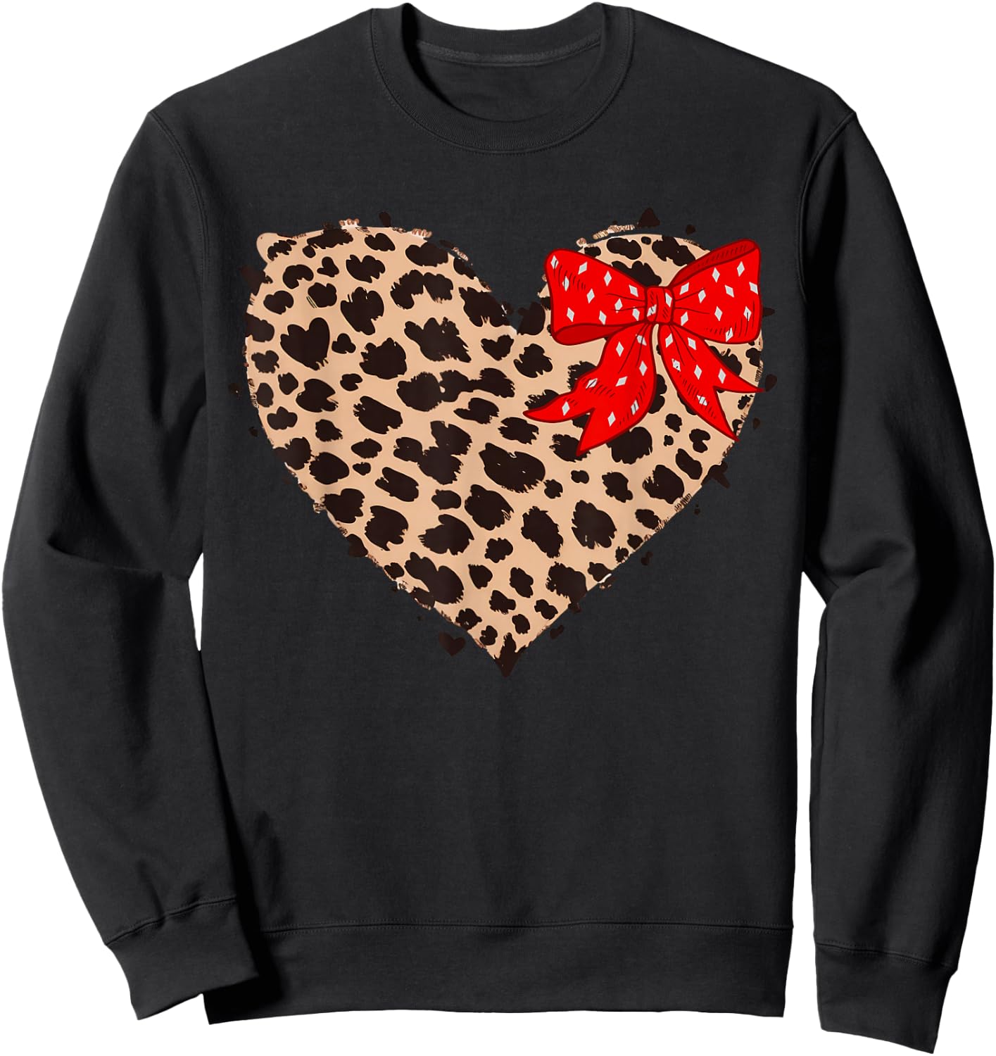 Cheetah Leopard Heart Girls Animal Print Pink Ribbon Red Sweatshirt - Sweatshirt | Black