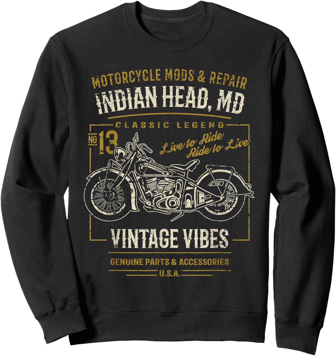 Indian Head Maryland USA Retro Motorcycle Design Distressed , Black, S Sweatshirt - Sweatshirt | Black