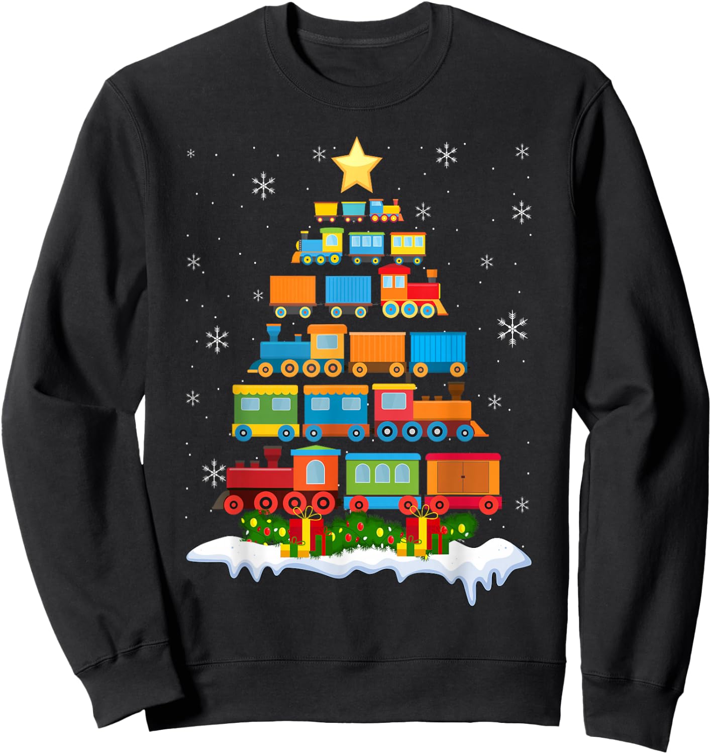 Train Lover Xmas Tree Santa Christmas Train Sweatshirt - Sweatshirt | Black