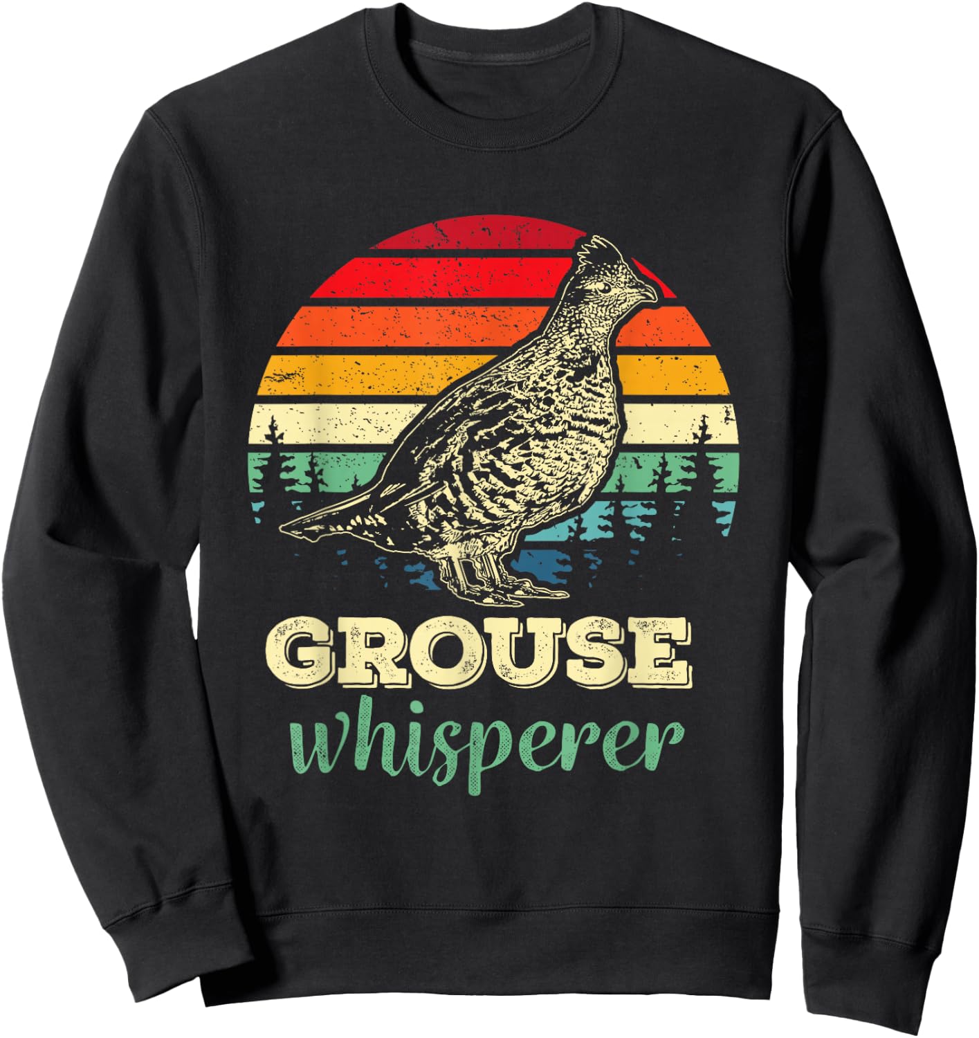 Retro Ruffed Grouse Whisperer Bird Hunting Birding Sweatshirt - Sweatshirt | Black