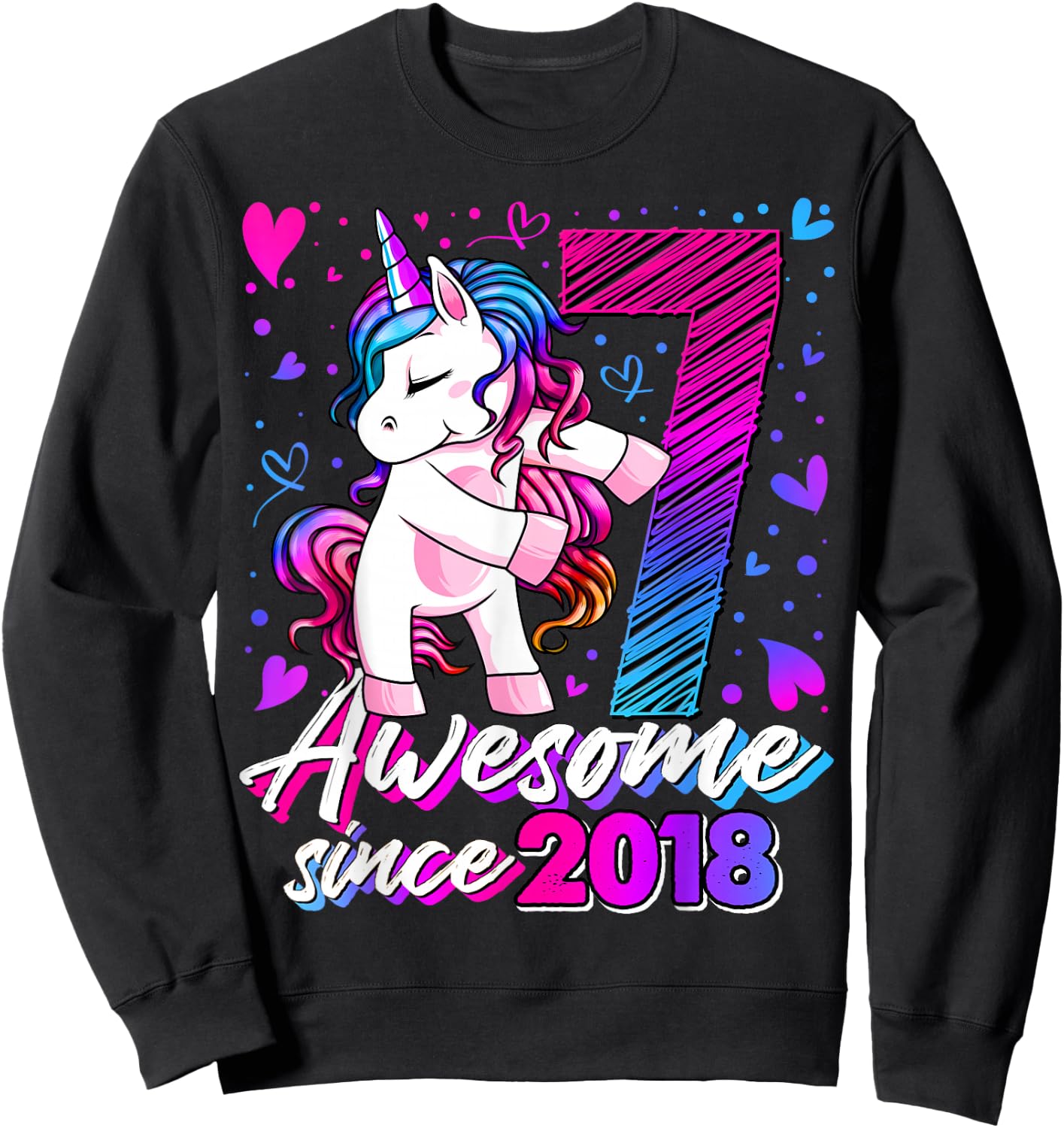 7 Year Old Unicorn Gifts For Girls 7th Birthday Girl Party Sweatshirt - Sweatshirt | Black