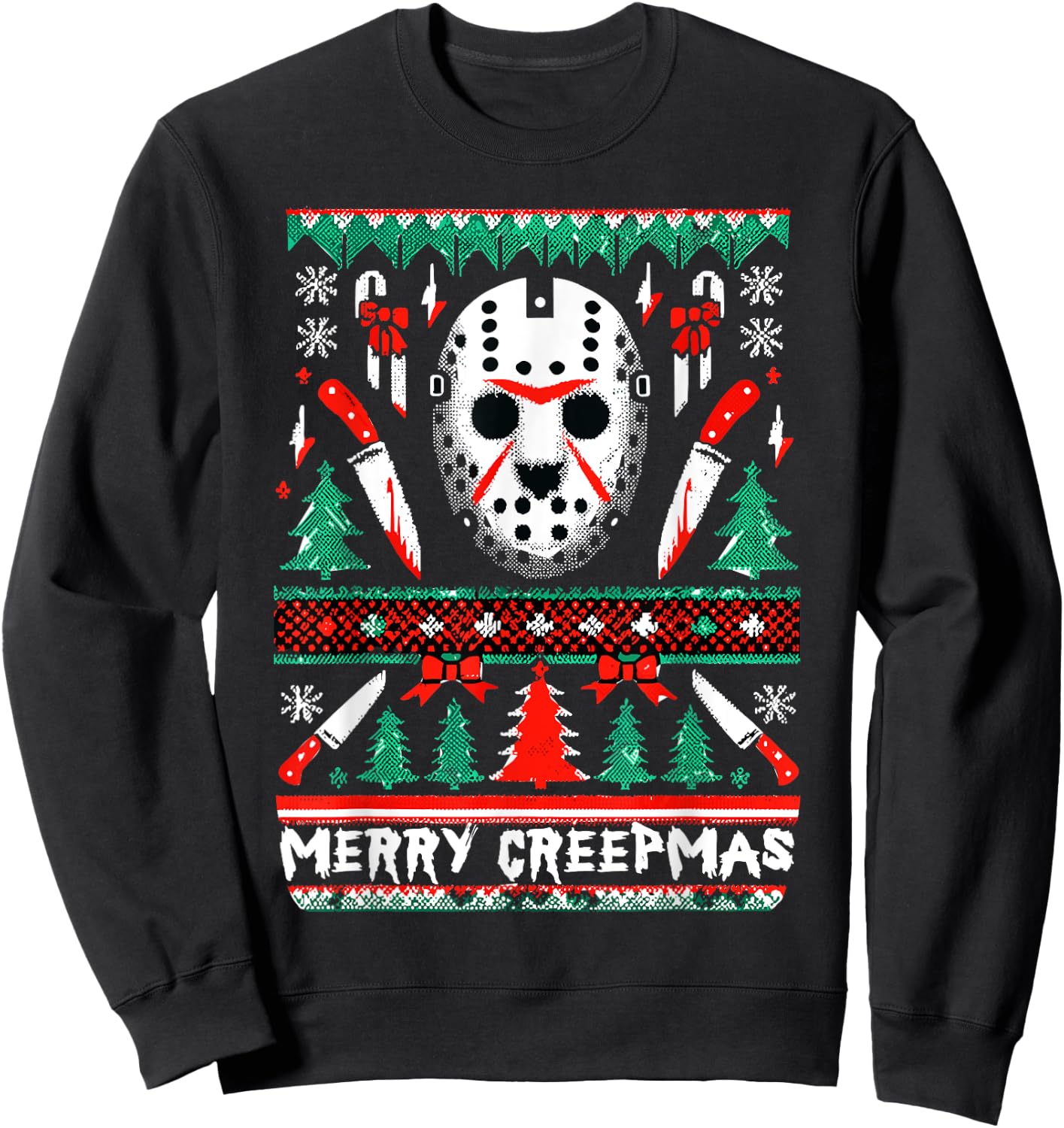 Merry Creepmas Festive Slasher Ugly Christmas Sweatshirt - Sweatshirt | Black