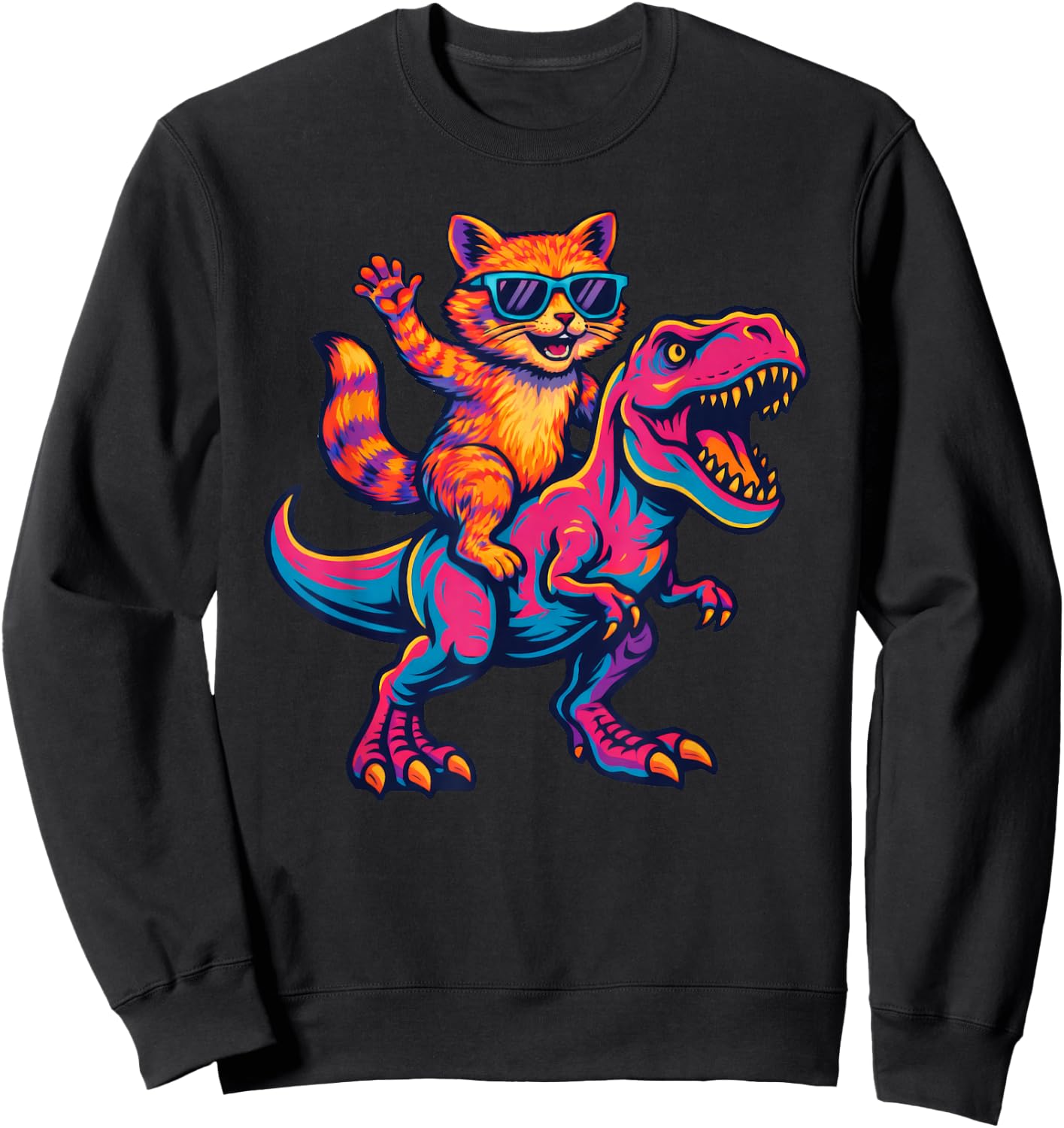 Orange Cat Colorful Dinosaur T-rex Tyrannosaurus Sweatshirt - Sweatshirt | Black
