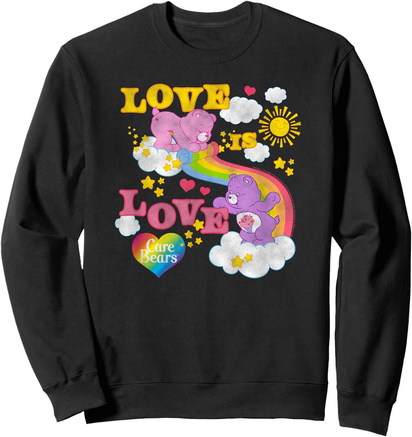 Care Bears Love is Love Rainbow Pride Retro Cartoon Sweatshirt - Sweatshirt | Black