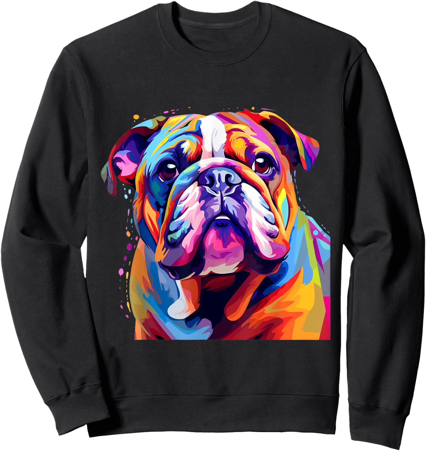 Cool Colorful Bulldog Portrait Graphic Sweatshirt - Sweatshirt | Black