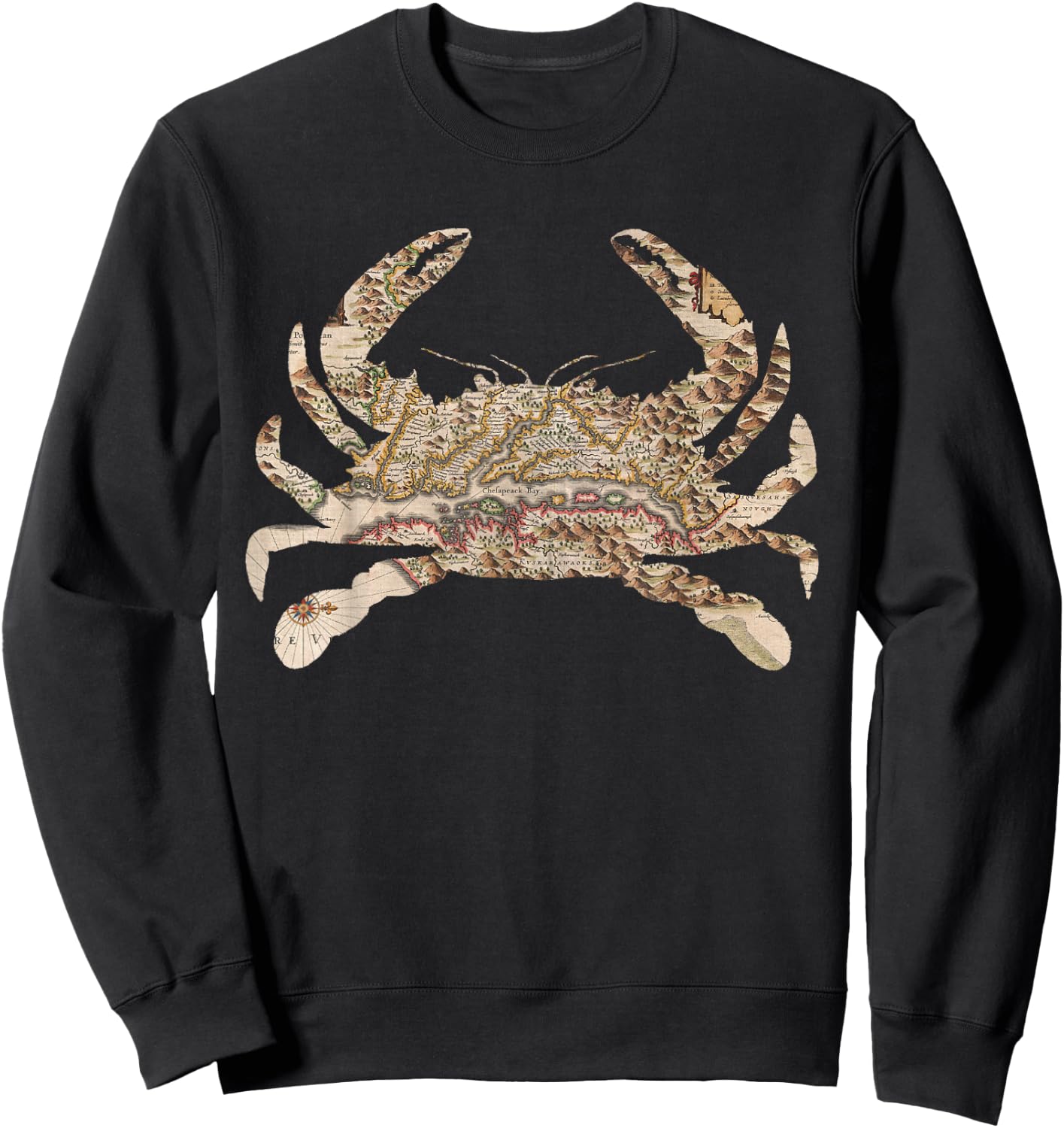 Chesapeake Bay Map (1630) Blue Crab Silhouette Sweatshirt - Sweatshirt | Black