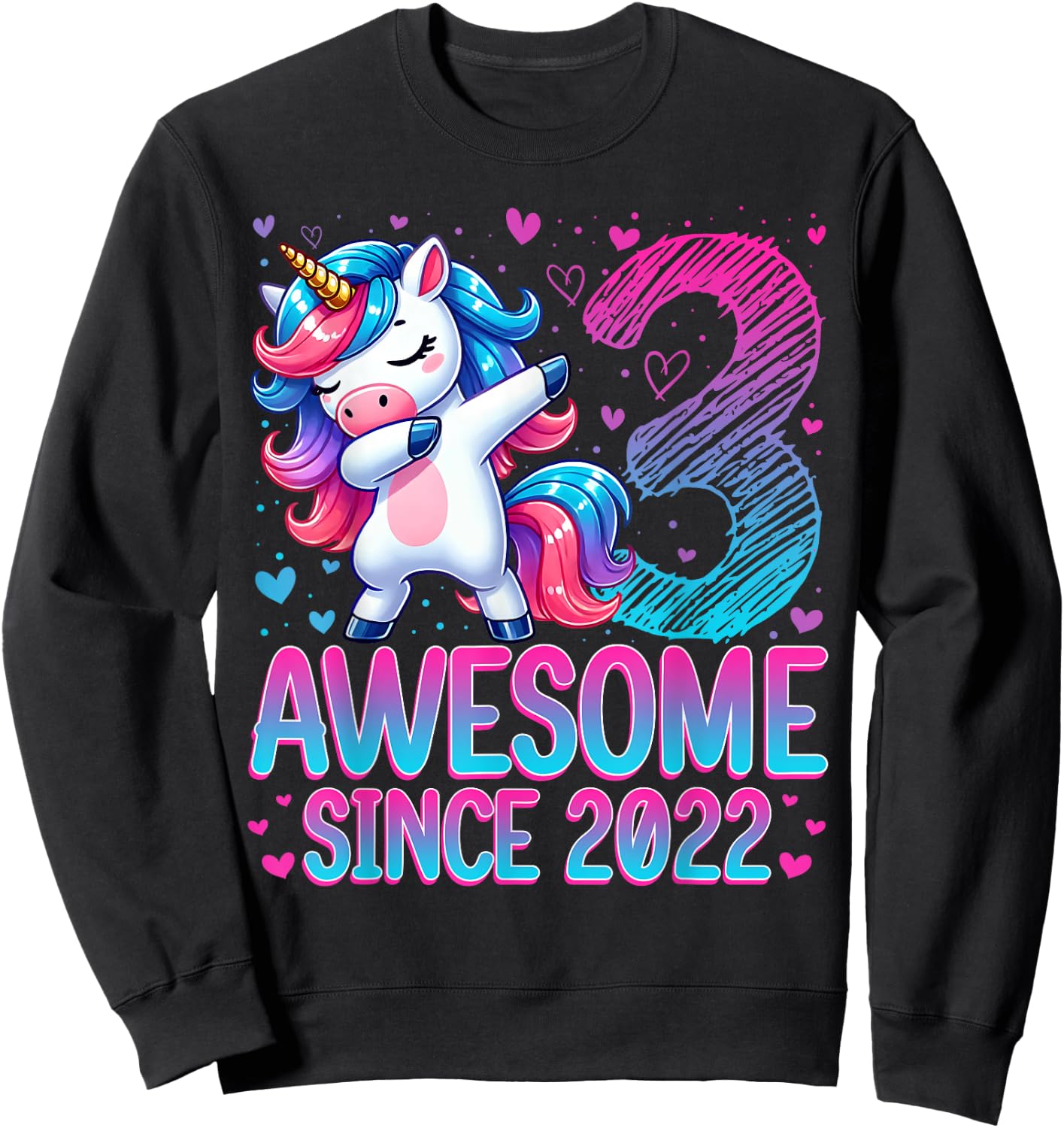 Awesome Since 2022 Unicorn 3rd Birthday 3 Years Old Girl Sweatshirt - Sweatshirt | Black