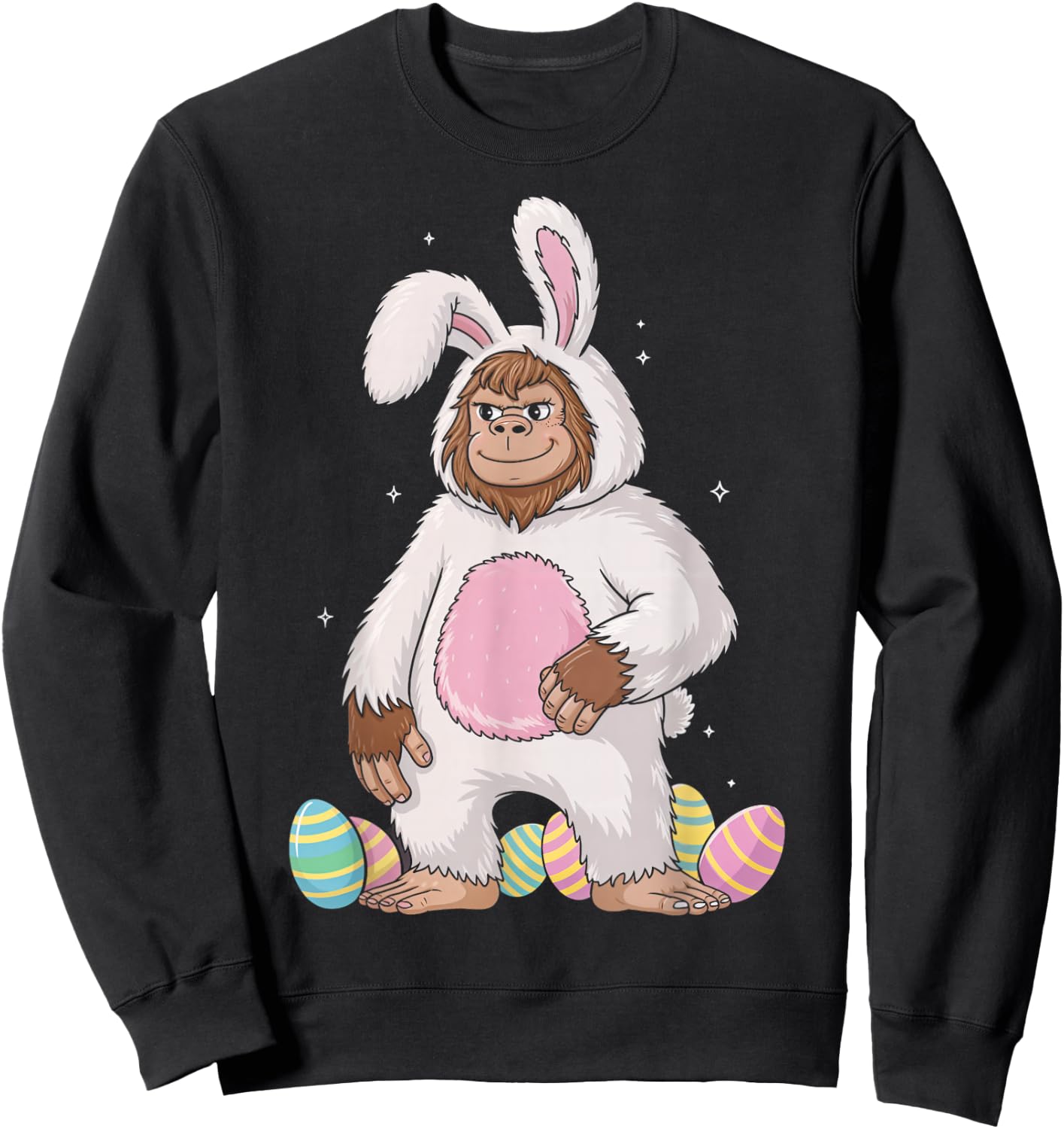Easter Bigfoot in Bunny Costume | Sasquatch Easter Design Sweatshirt - Sweatshirt | Black