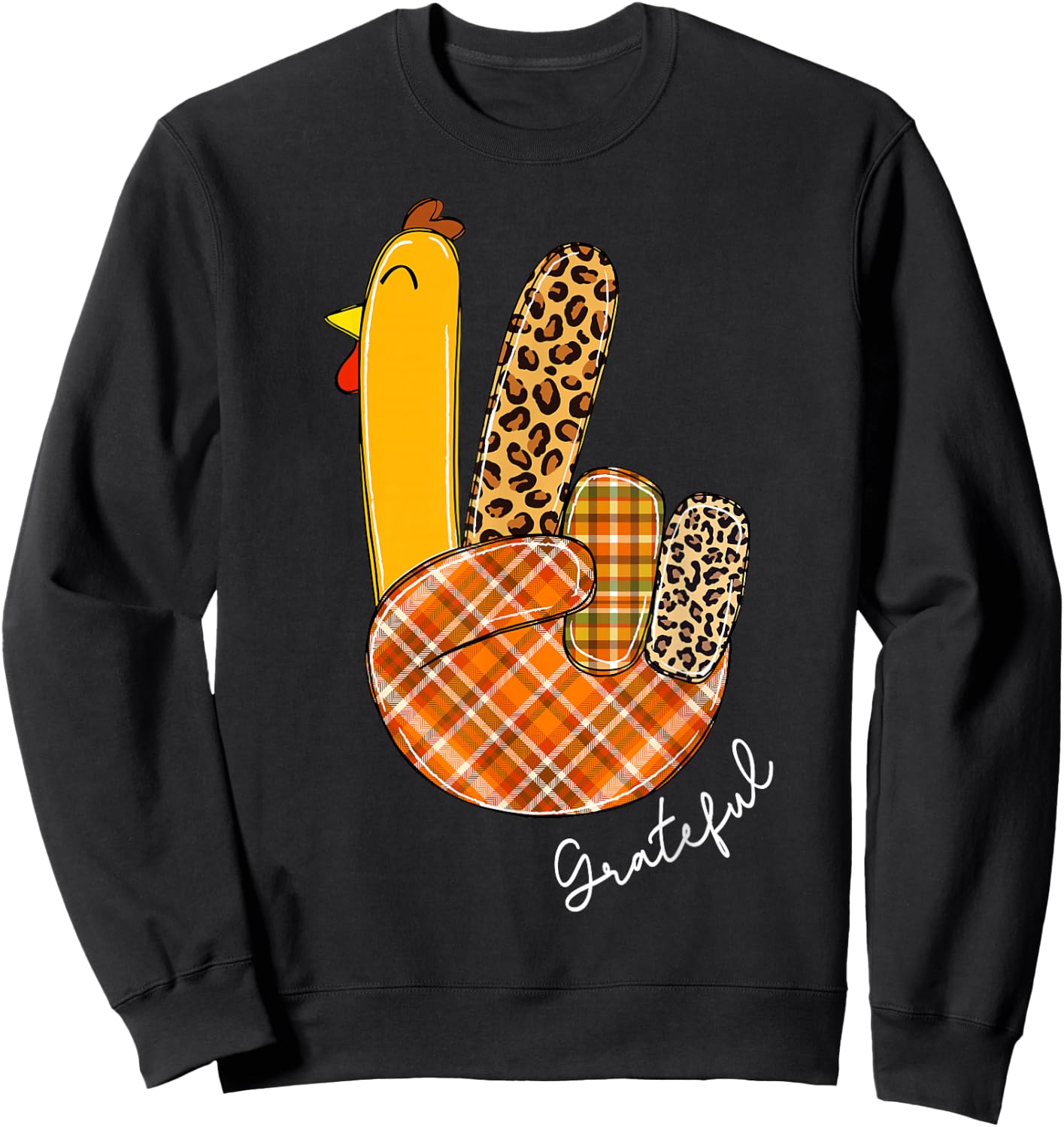 Peace Sign Turkey Hand Cool Thanksgiving Hippie Men Women Sweatshirt - Sweatshirt | Black