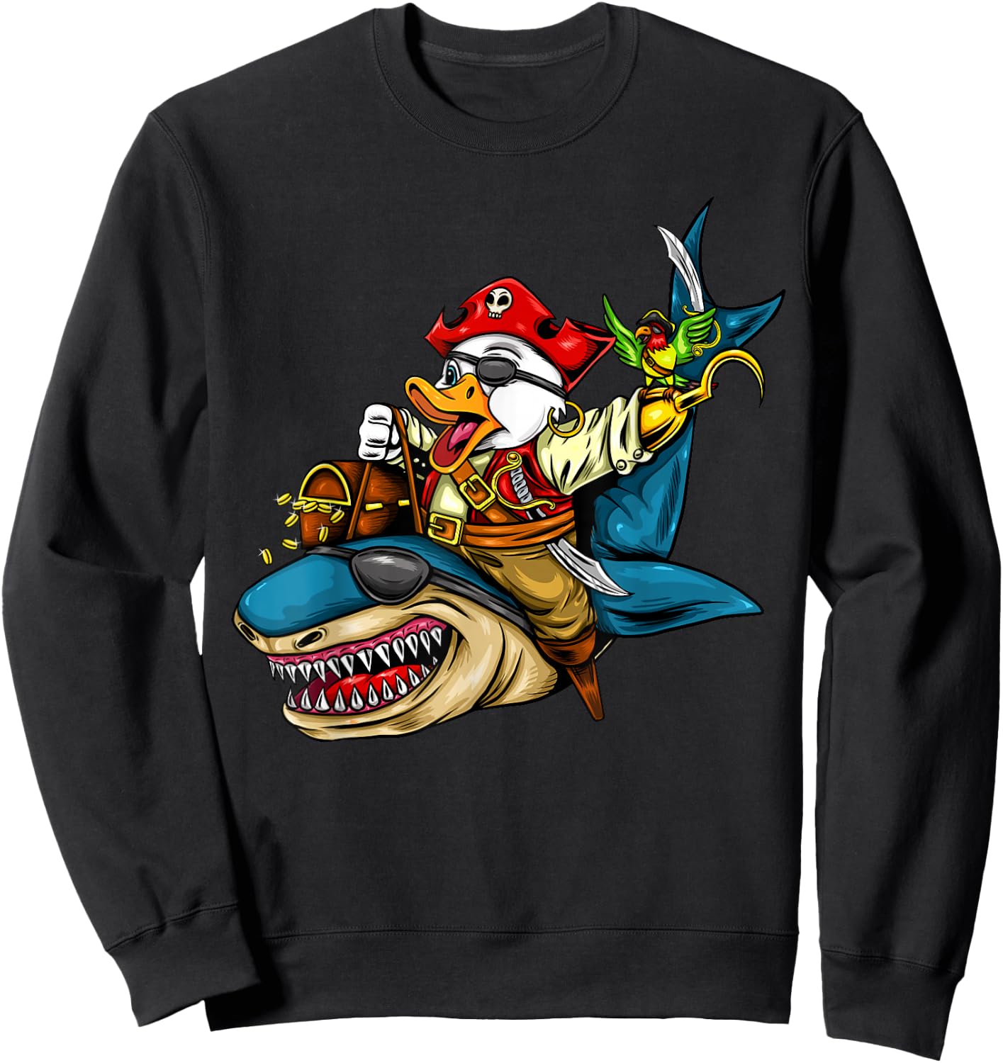 Pirate Duck Riding Shark Halloween Sweatshirt - Sweatshirt | Black