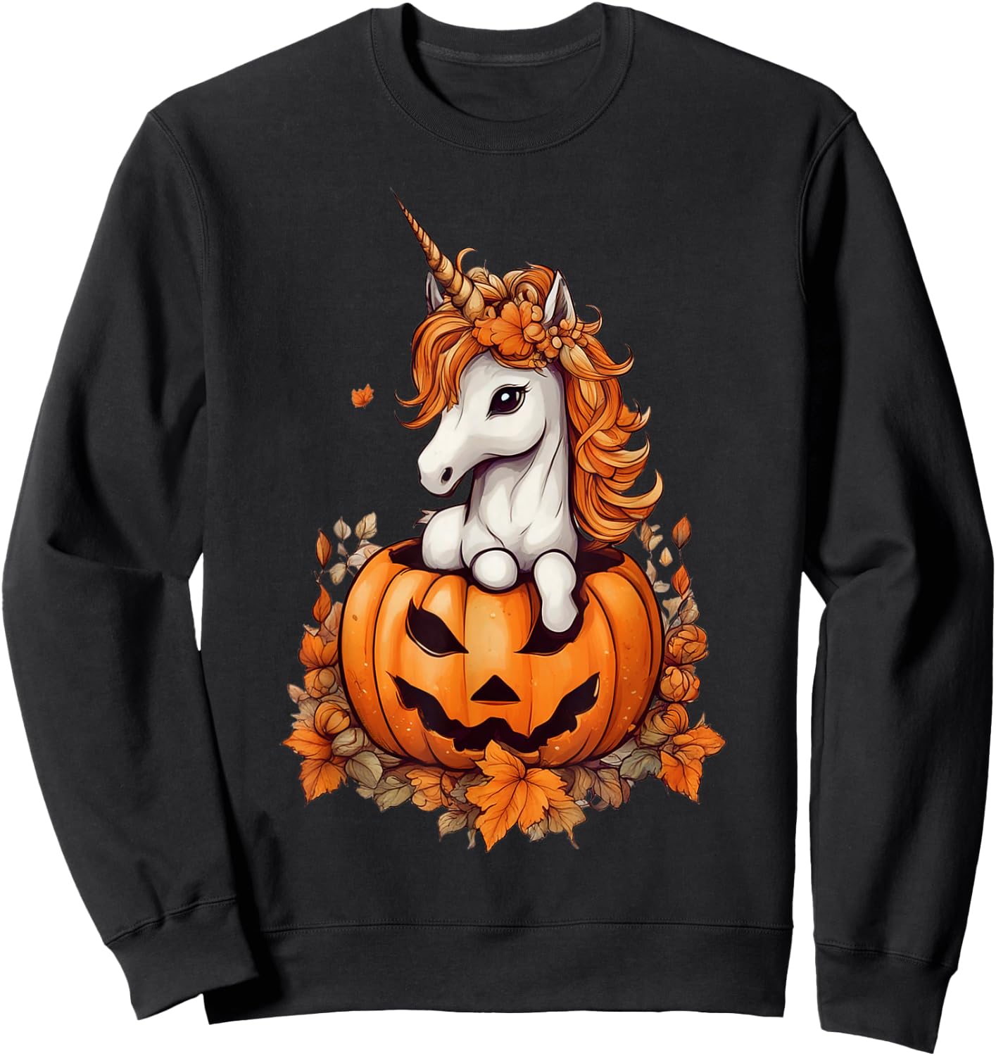 Cute Halloween Anime Kawaii Unicorn Pumpkin Girls Sweatshirt - Sweatshirt | Black