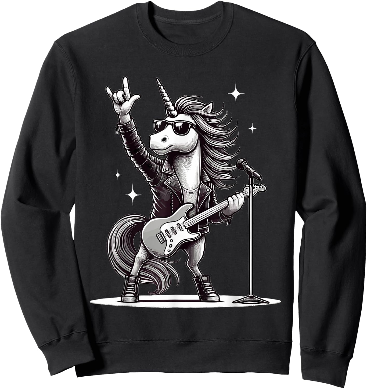 Rock Music & Heavy Metal, Rocker, Guitar, Unicorn, Rock Hand Sweatshirt - Sweatshirt | Black