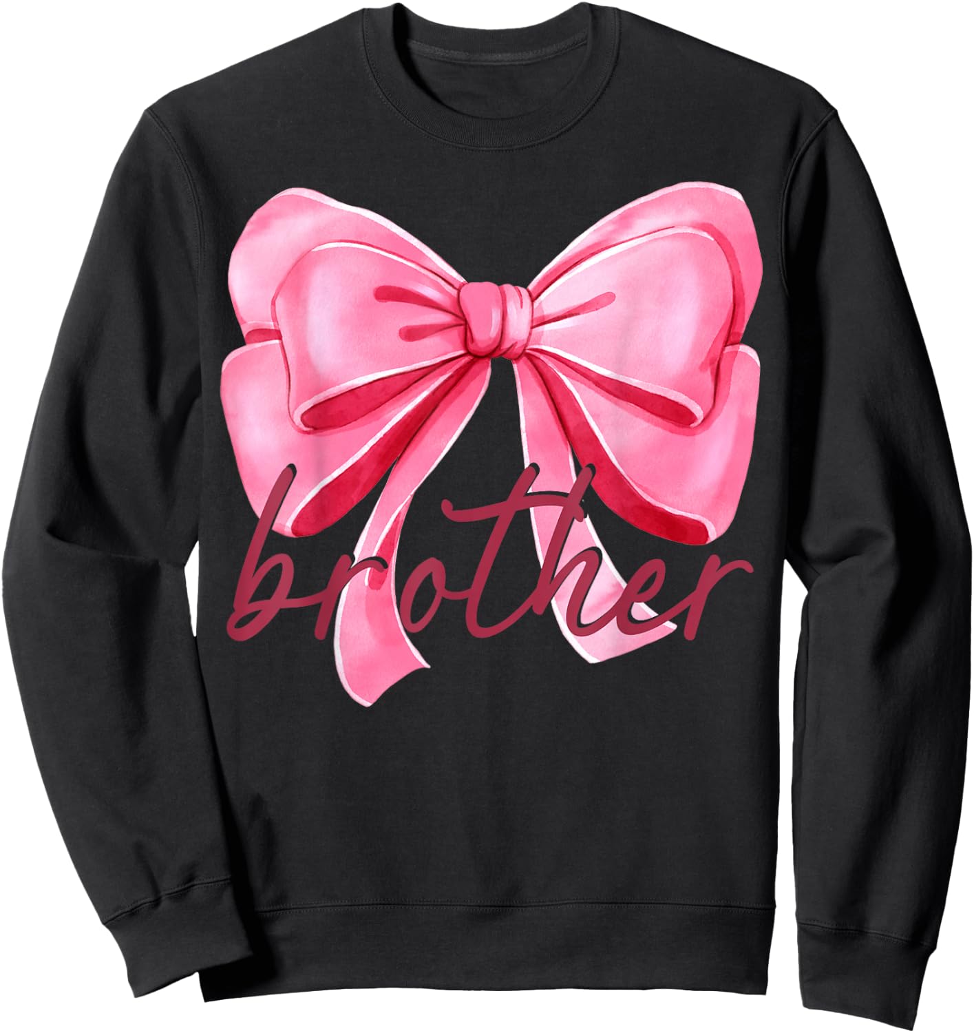 Brother Pink Bow Birthday Baby Shower Family Pink Ribbon Sweatshirt - Sweatshirt | Black