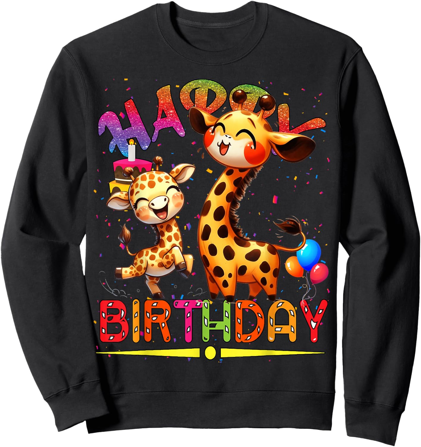 giraffe Birthday Kids Happy Birthday giraffe Sweatshirt - Sweatshirt | Black