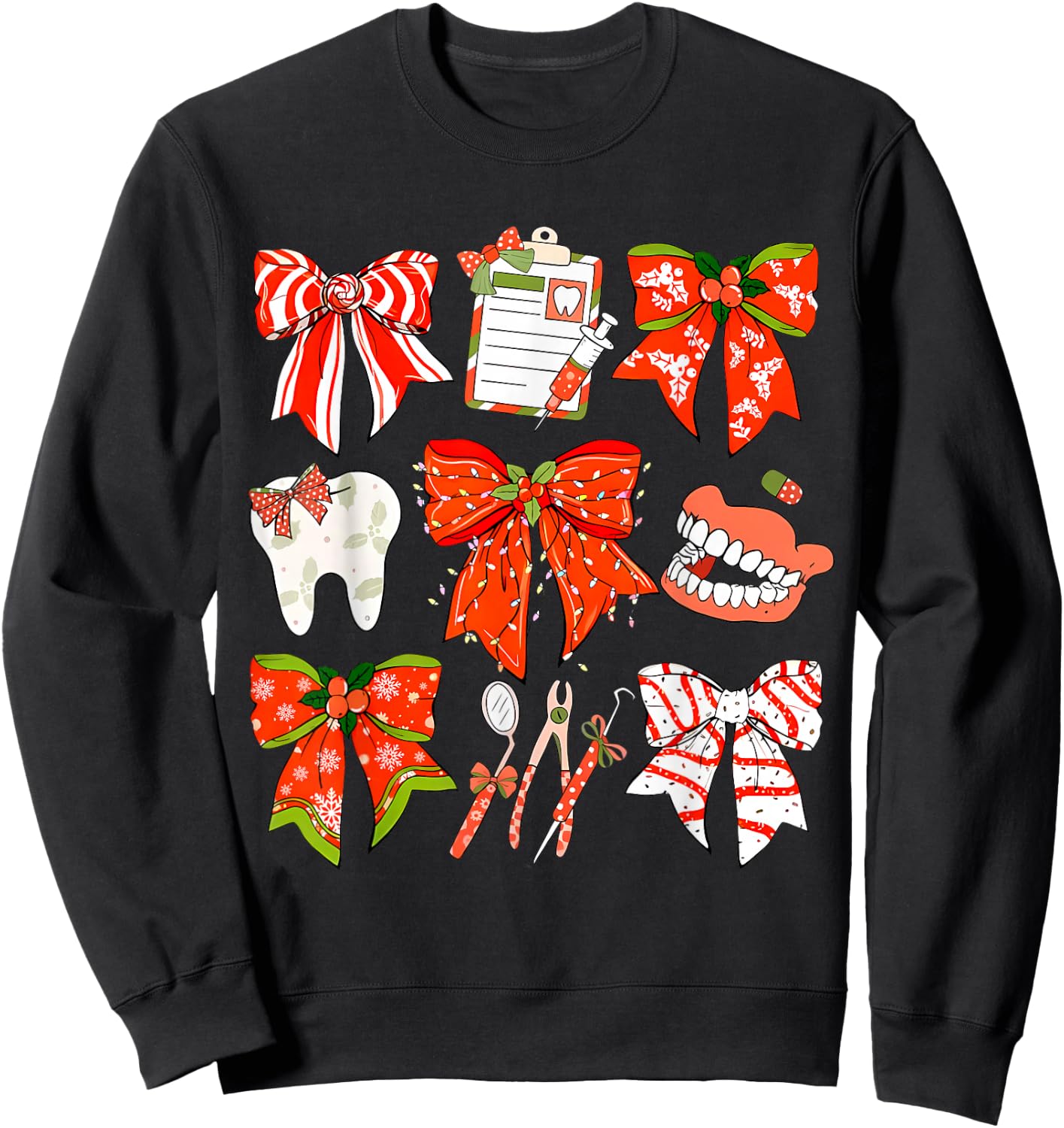Coquette Bow Dental Christmas Dentist Dental Hygienist Sweatshirt - Sweatshirt | Black