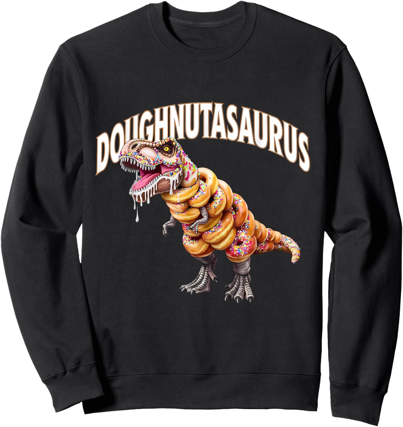 Donut Dino T-Rex Baking Dinosaur Funny Doughnut Sweatshirt - Sweatshirt | Black