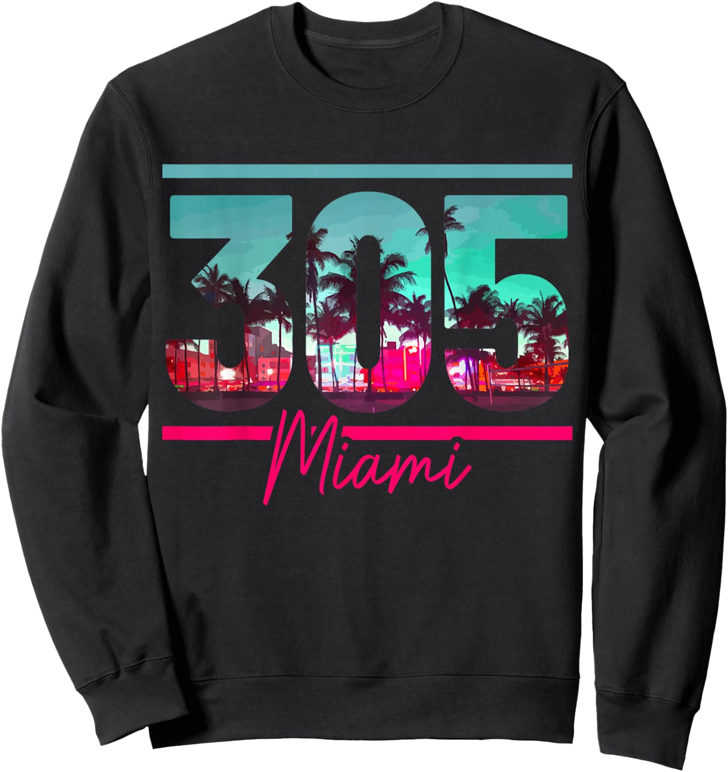 Miami 305 Vorwahl Florida Vintage Palmen Pride Retro Sweatshirt - Sweatshirt | Black
