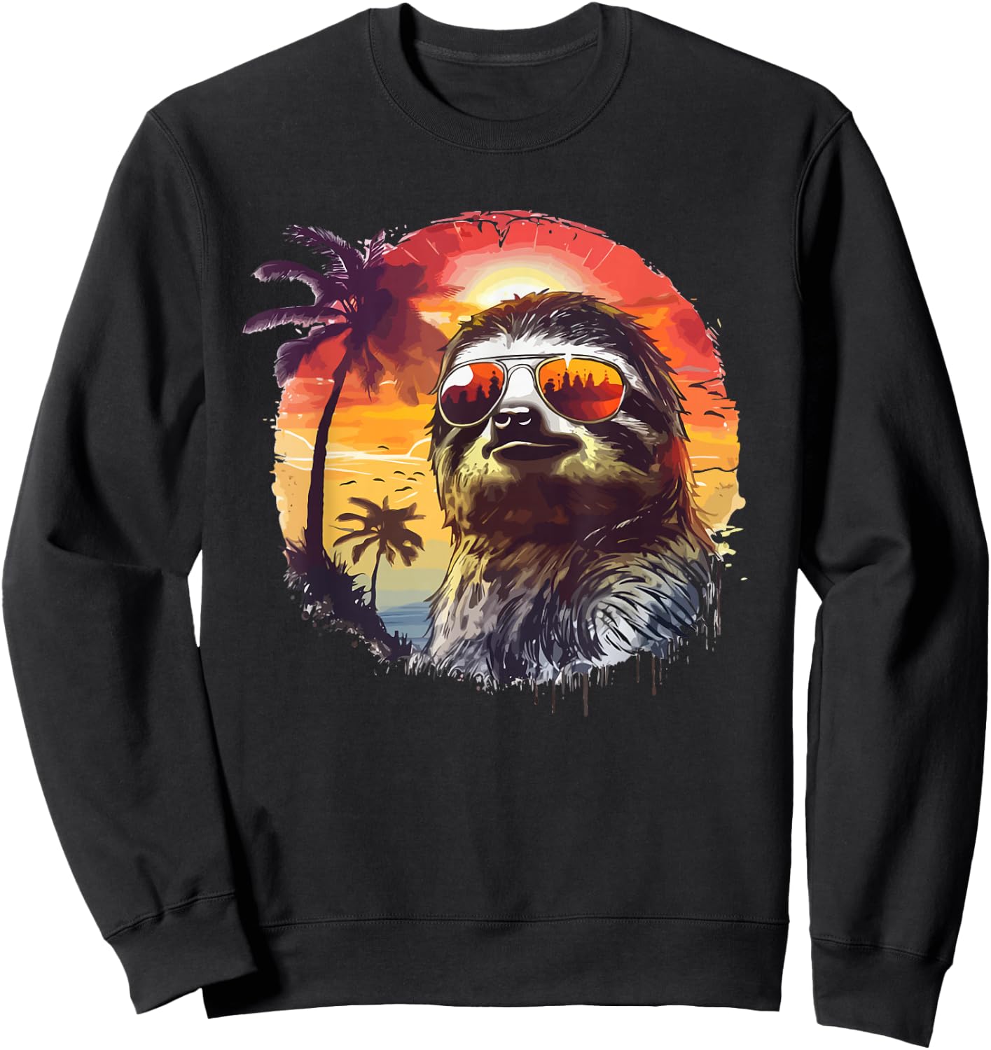 Cool sloth with sunglasses retro sun summer Men Women Girls Kids Sweatshirt - Sweatshirt | Black
