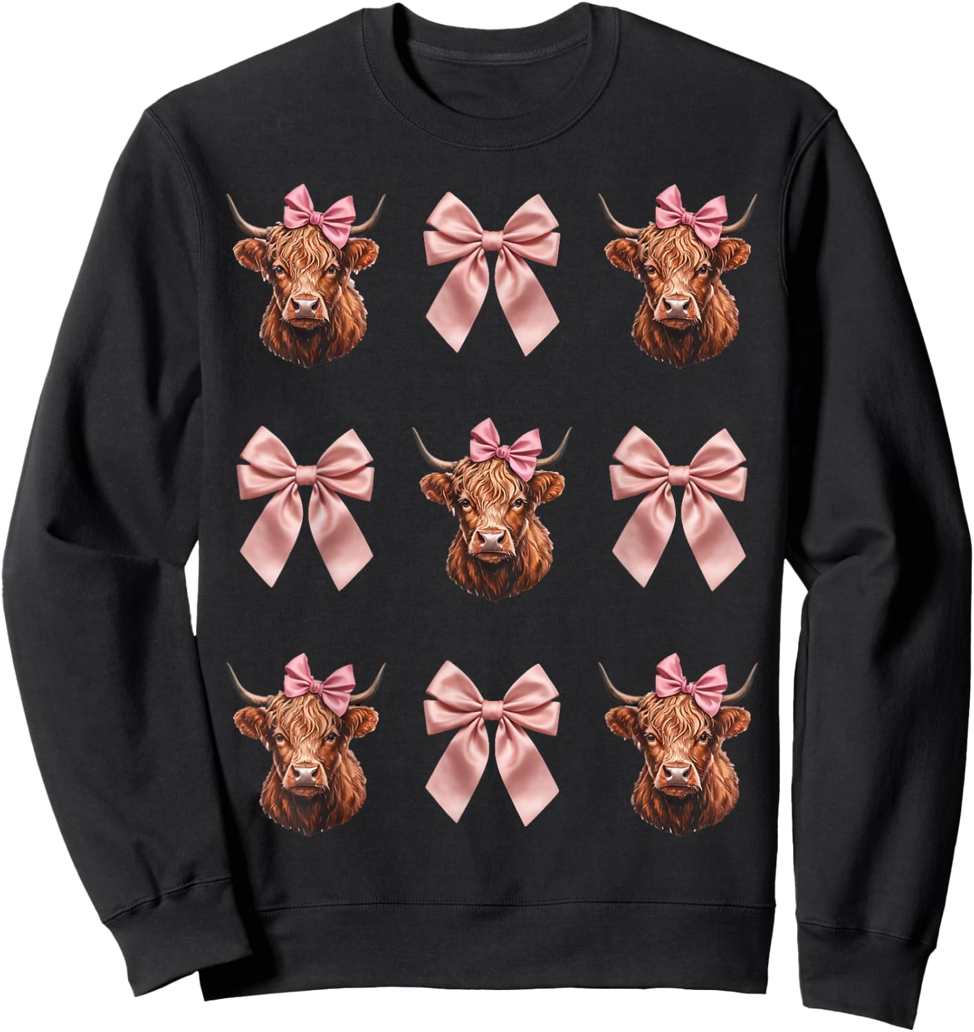 Farm Farmer Scottish Coquette Bow Ribbon Highland Cows Sweatshirt - Sweatshirt | Black