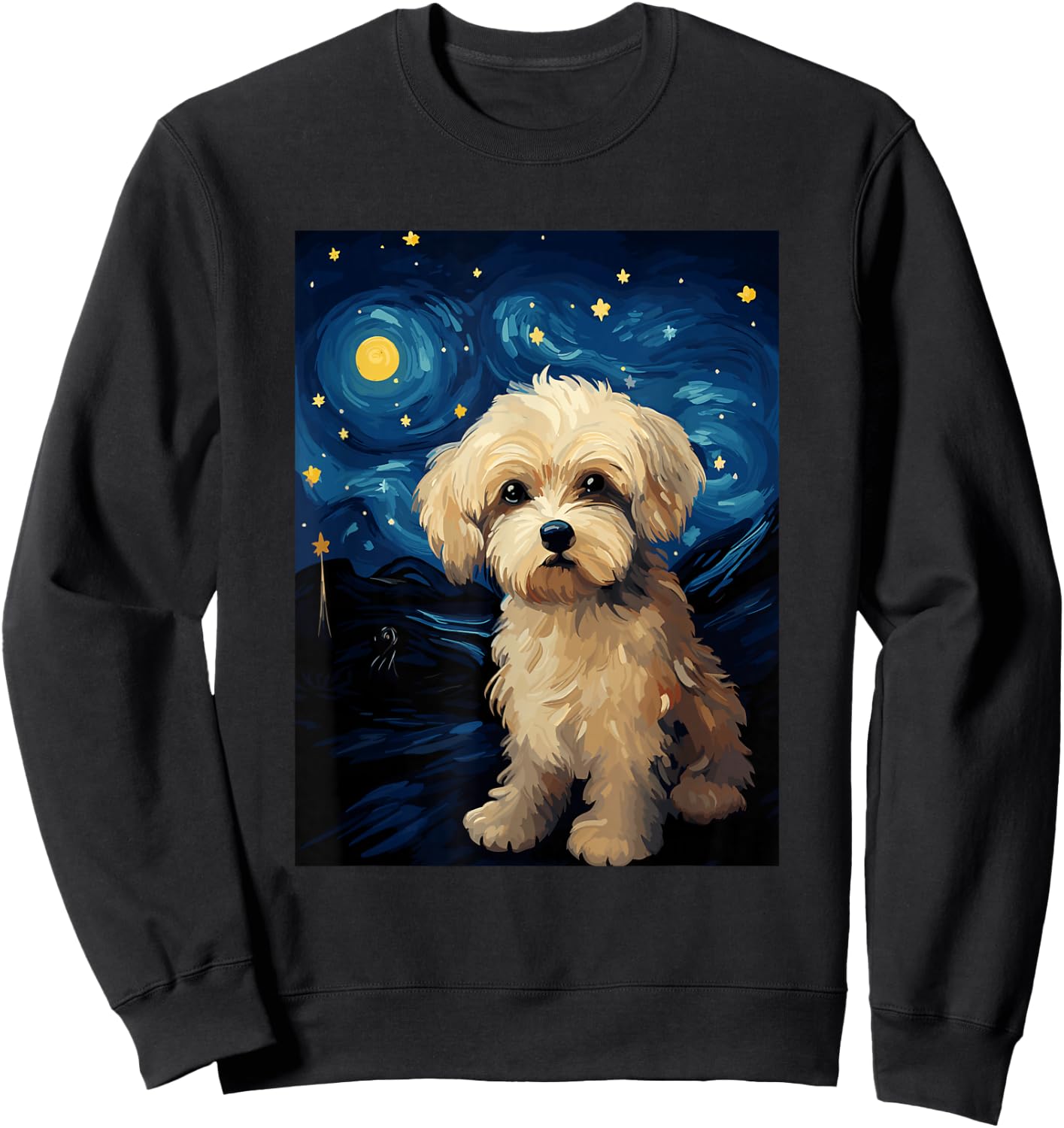Maltipoo Dog Starry Night Van Gogh Art Lover Sweatshirt - Sweatshirt | Black