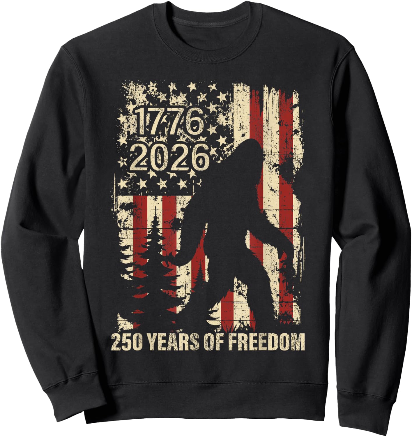 Big Foot Bigfoot Sasquatch American Flag Patriotic 4th July Sweatshirt - Sweatshirt | Black