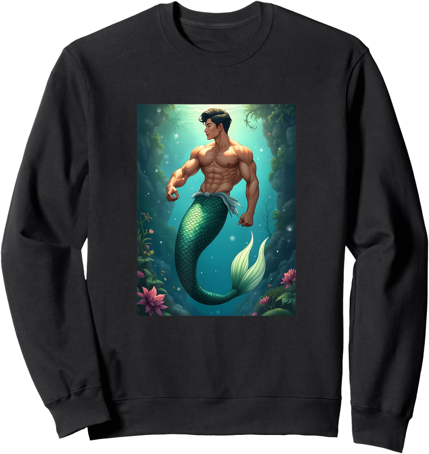 LGBTQ Transgender Gay Muscle Daddy Asian Mermaid Gay Merman Sweatshirt - Sweatshirt | Black