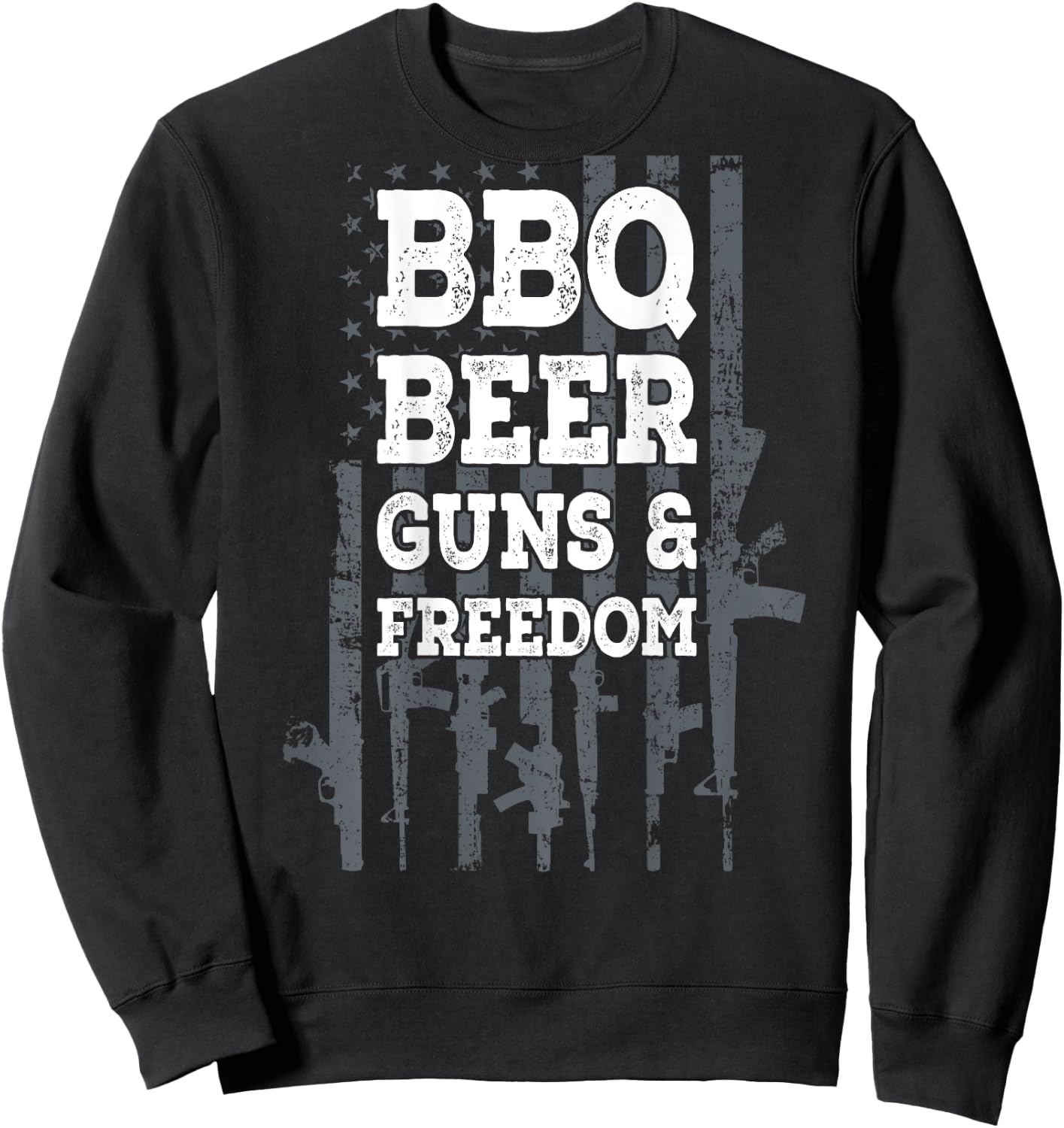 BBQ BEER GUNS & FREEDOM - USA Flag BBQ Drinking Gun ON BACK Men Sweatshirt - Sweatshirt | Black