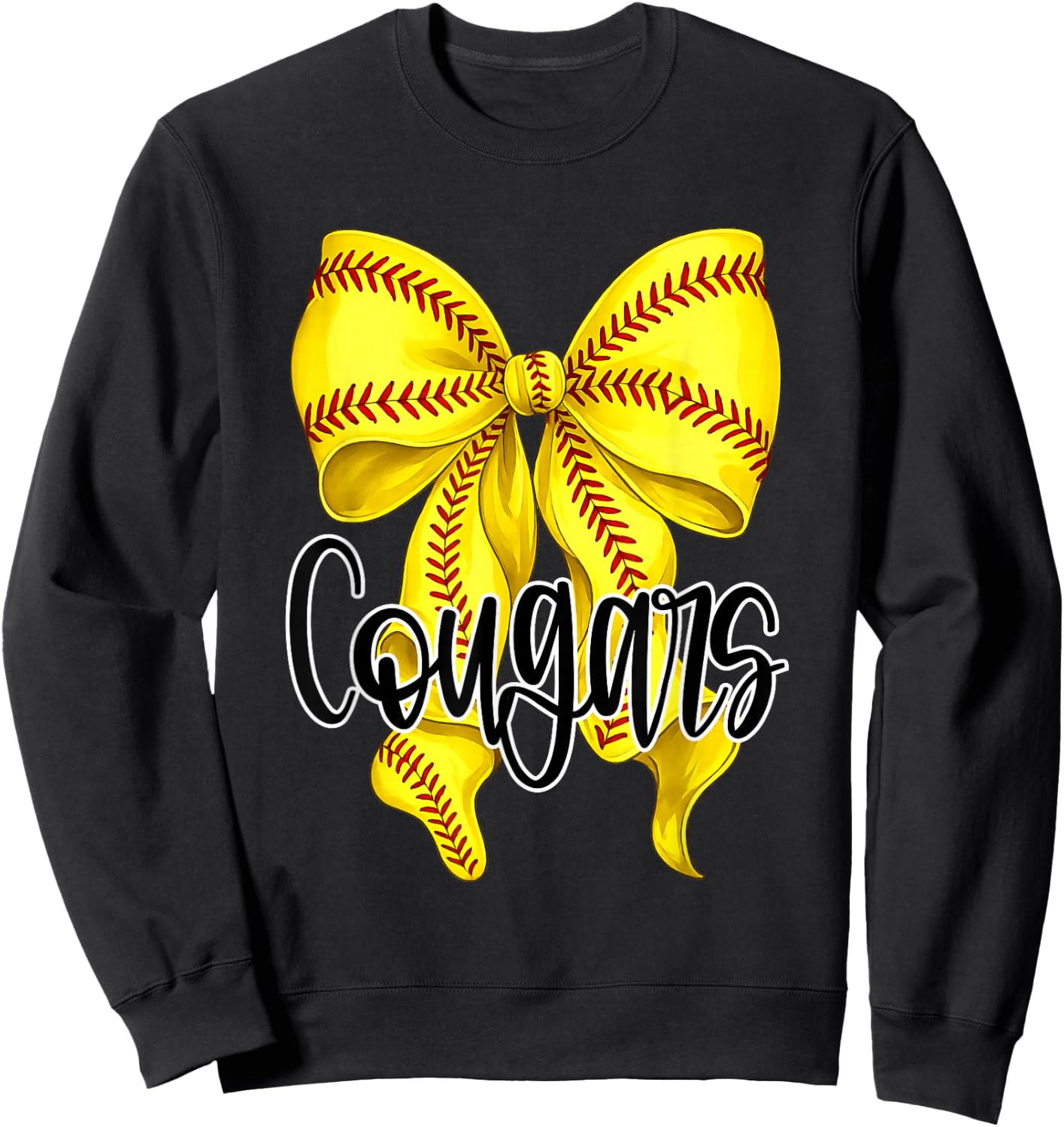 Cougars Softball Bow Mom Game Day School Spirit Cougar Pride Sweatshirt - Sweatshirt | Black