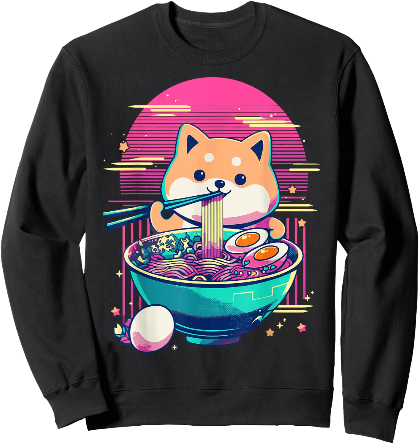 Anime Shiba Inu Eating Ramen Japanese Ramen Japan Sweatshirt - Sweatshirt | Black