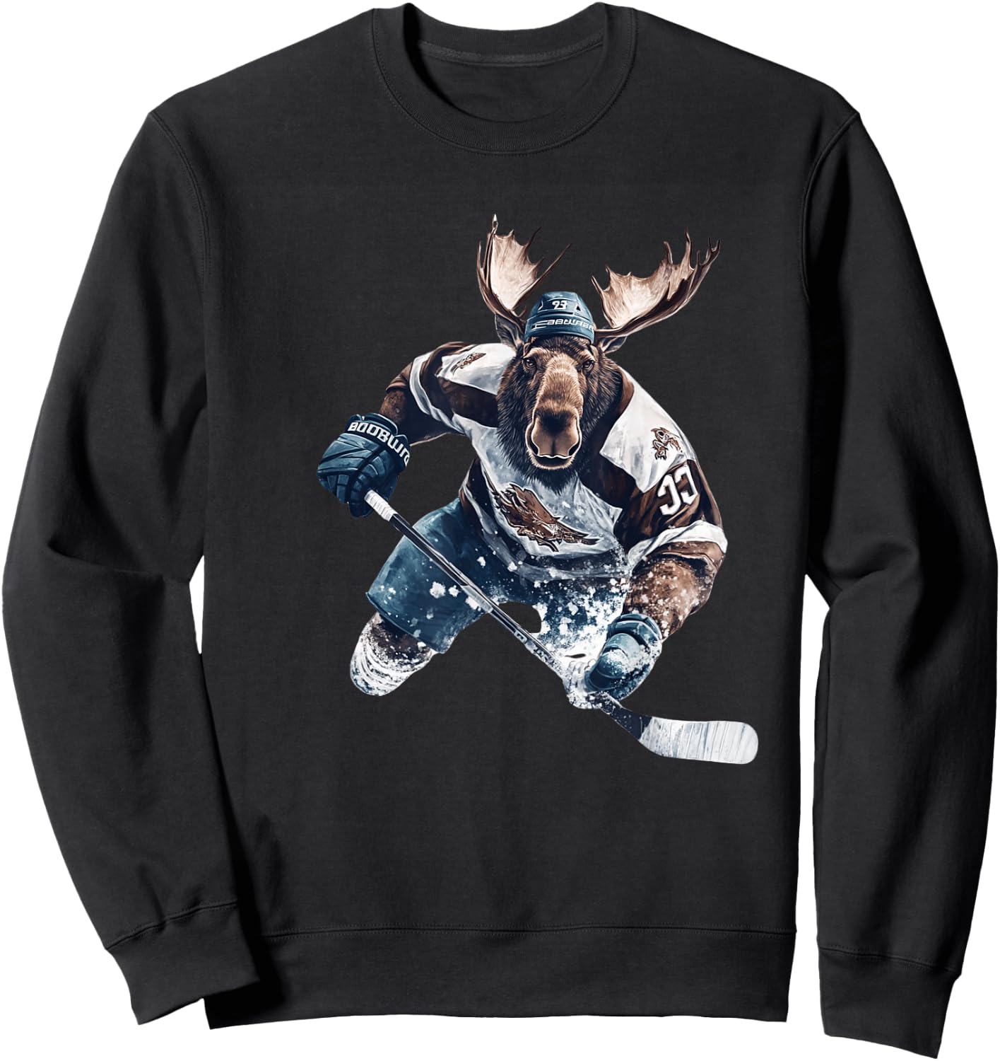 Moose Playing Hockey Humorous Sports Sweatshirt - Sweatshirt | Black