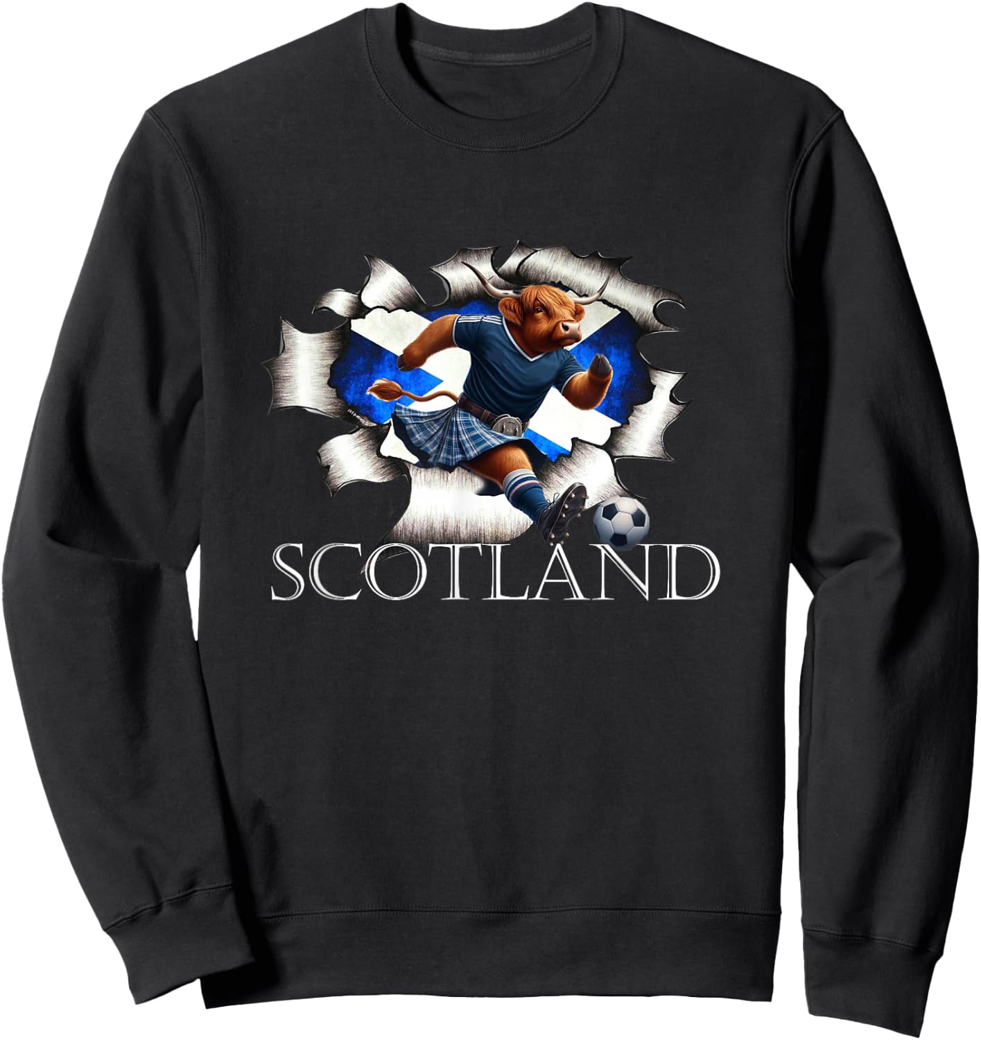 Scottish Highland Cow Scotland Coat Arms Football Sweatshirt - Sweatshirt | Black