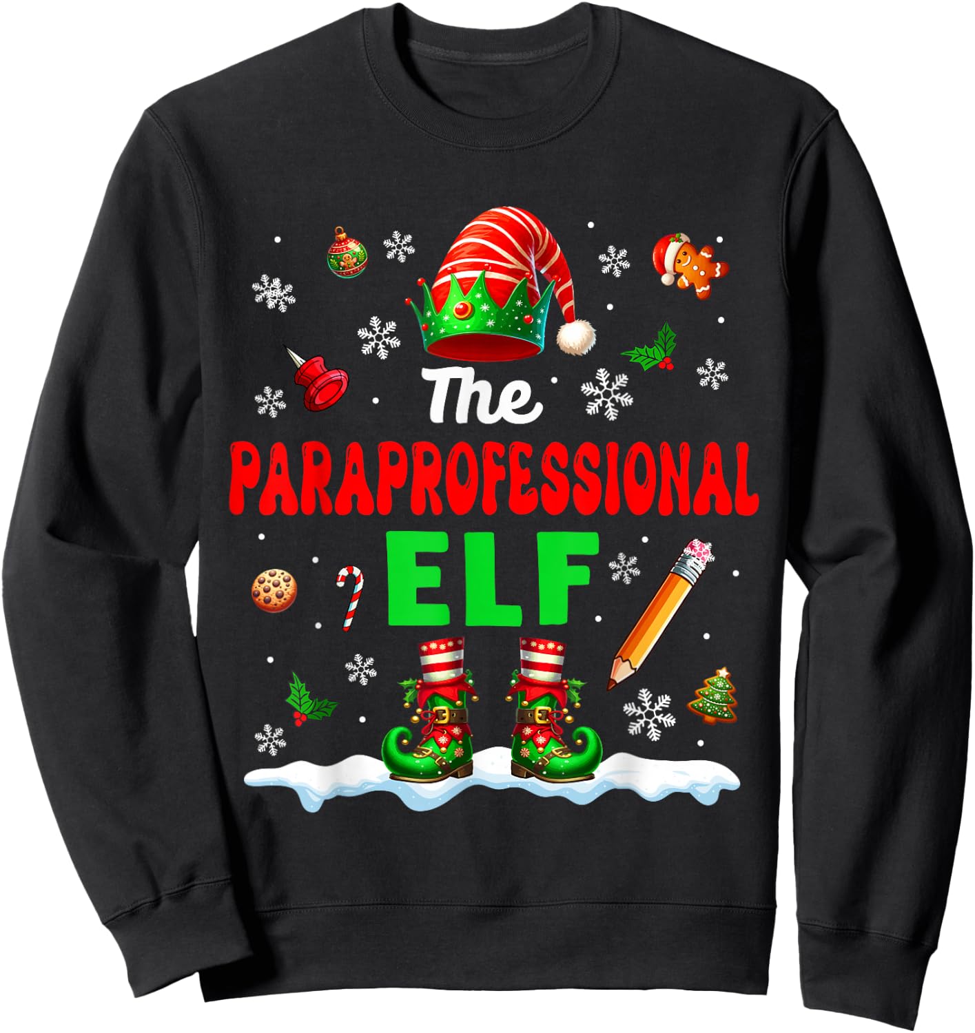 The Paraprofessional Elf Christmas Job Team Matching Party Sweatshirt - Sweatshirt | Black