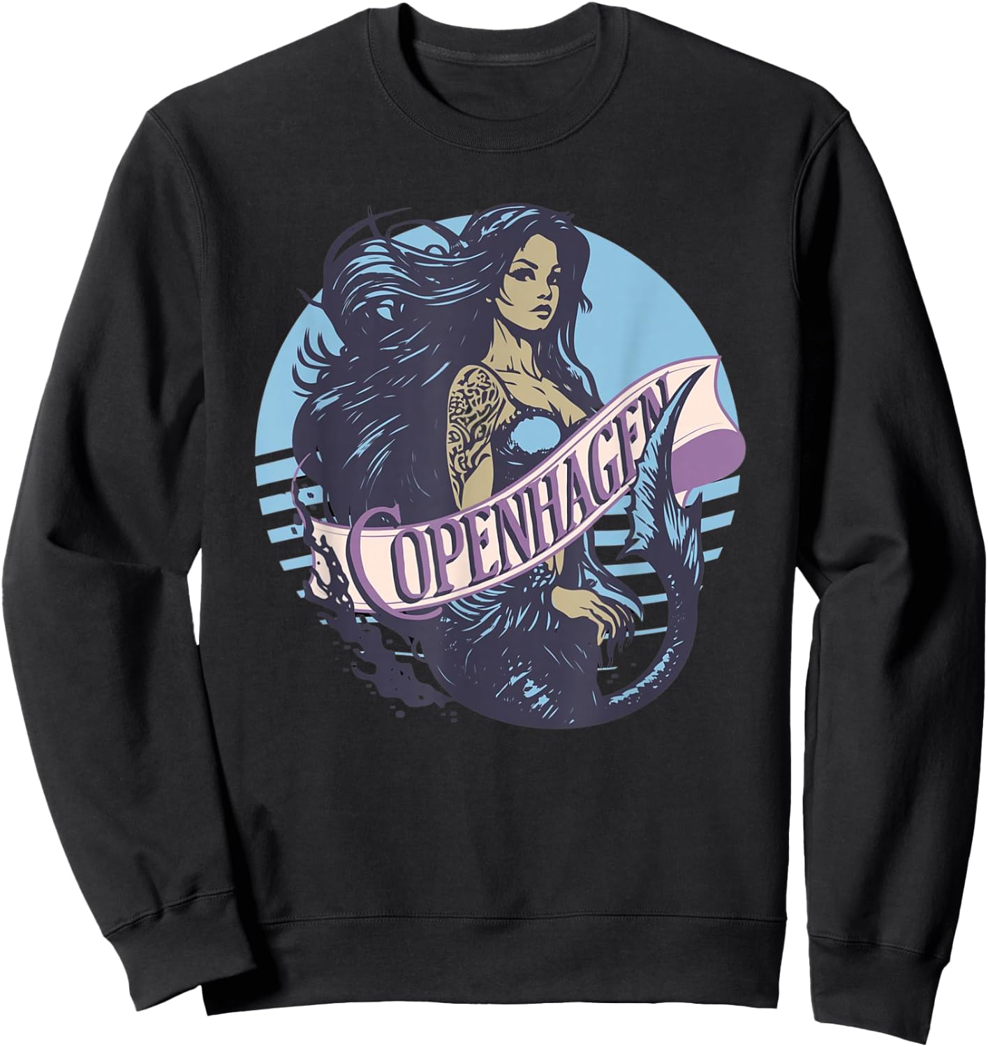 Retro Vintage African American Mermaid Copenhagen Mermaid Sweatshirt - Sweatshirt | Black