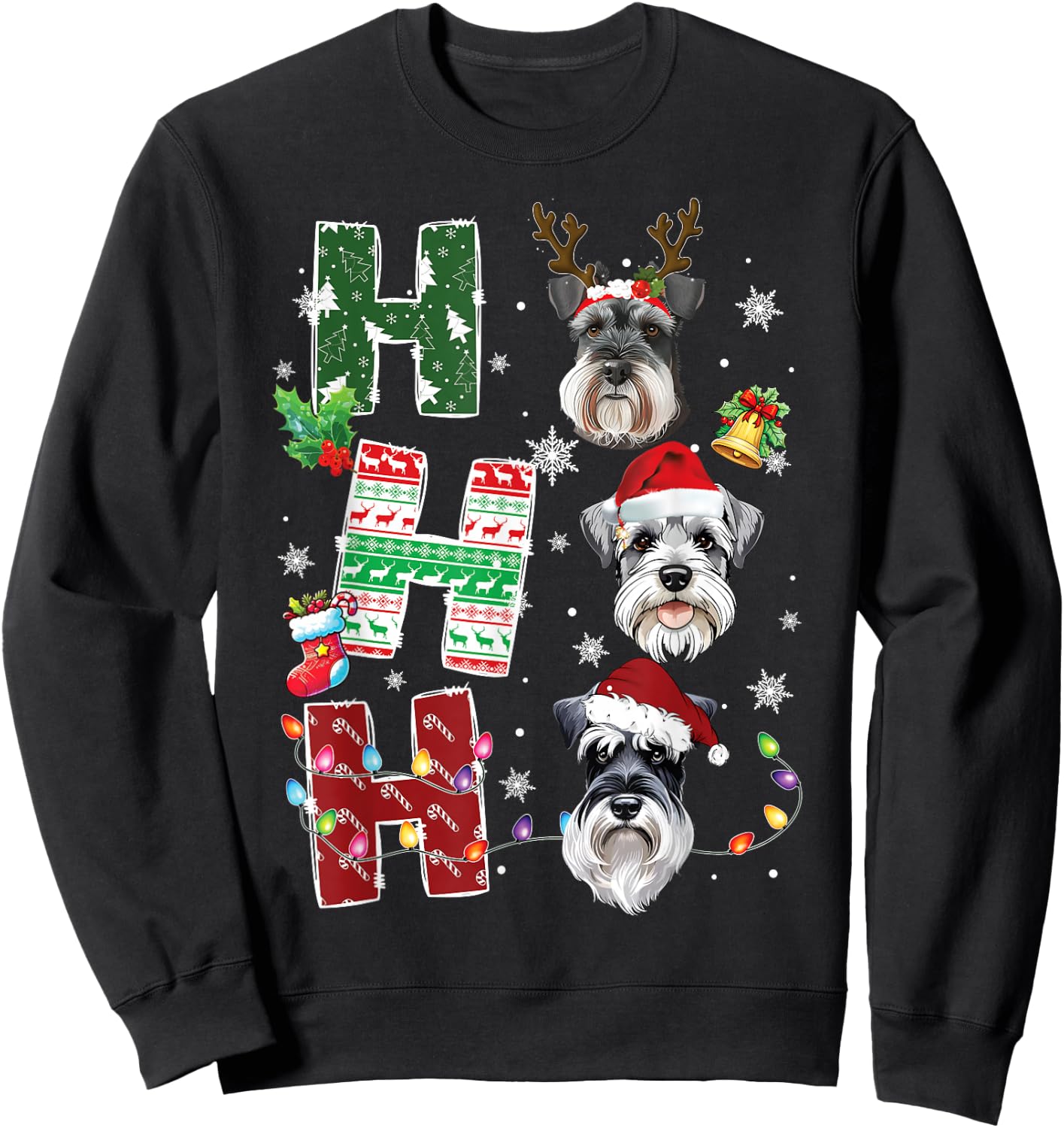 Ho Ho Ho Miniature Schnauzer Christmas Dogs Costume Pajamas Sweatshirt - Sweatshirt | Black