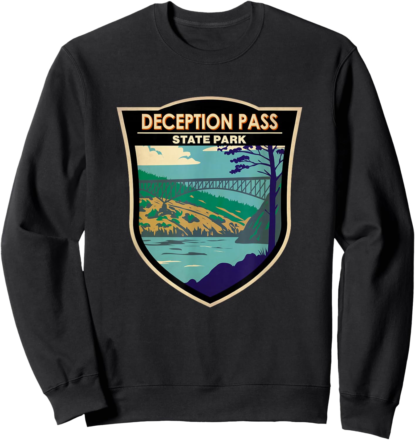 Deception Pass State Park Bridge Washington Vintage Sweatshirt - Sweatshirt | Black