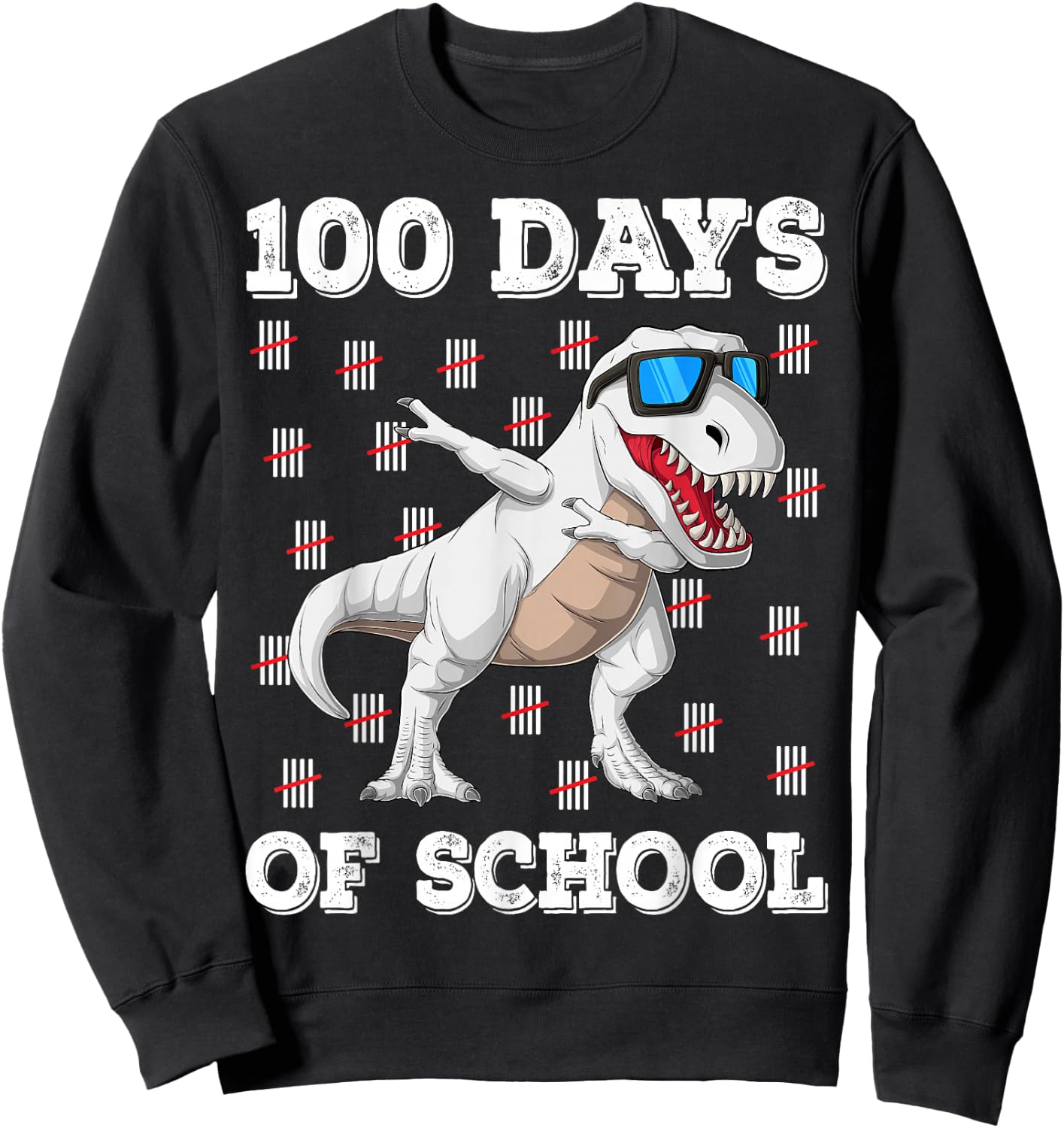 100th Day of School Kids Boys 100 Days of School T-Rex Sweatshirt - Sweatshirt | Black