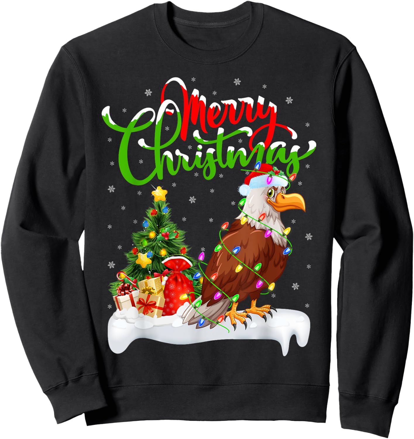 Bald Eagle Bird Lover Xmas Lighting Bald Eagle Christmas Sweatshirt - Sweatshirt | Black