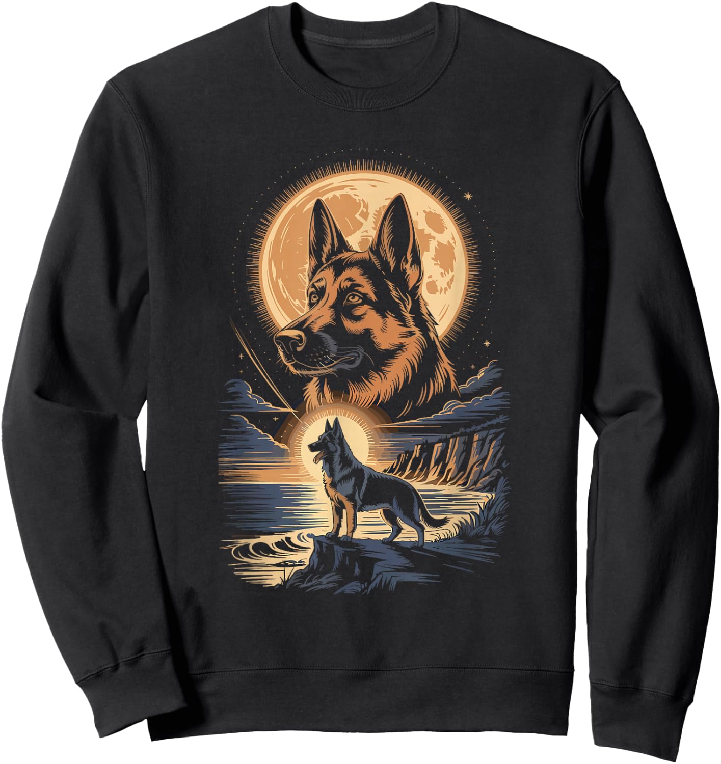 Moonlit Coast German Shepherd Night Sweatshirt - Sweatshirt | Black